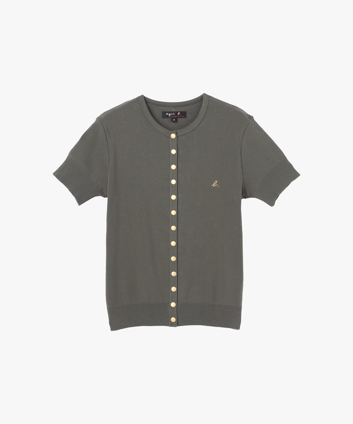 FEMME ウィメンズ "b."ロゴ刺繍 コットンニット 半袖 カーディガンプレッション "Swing" カーキ