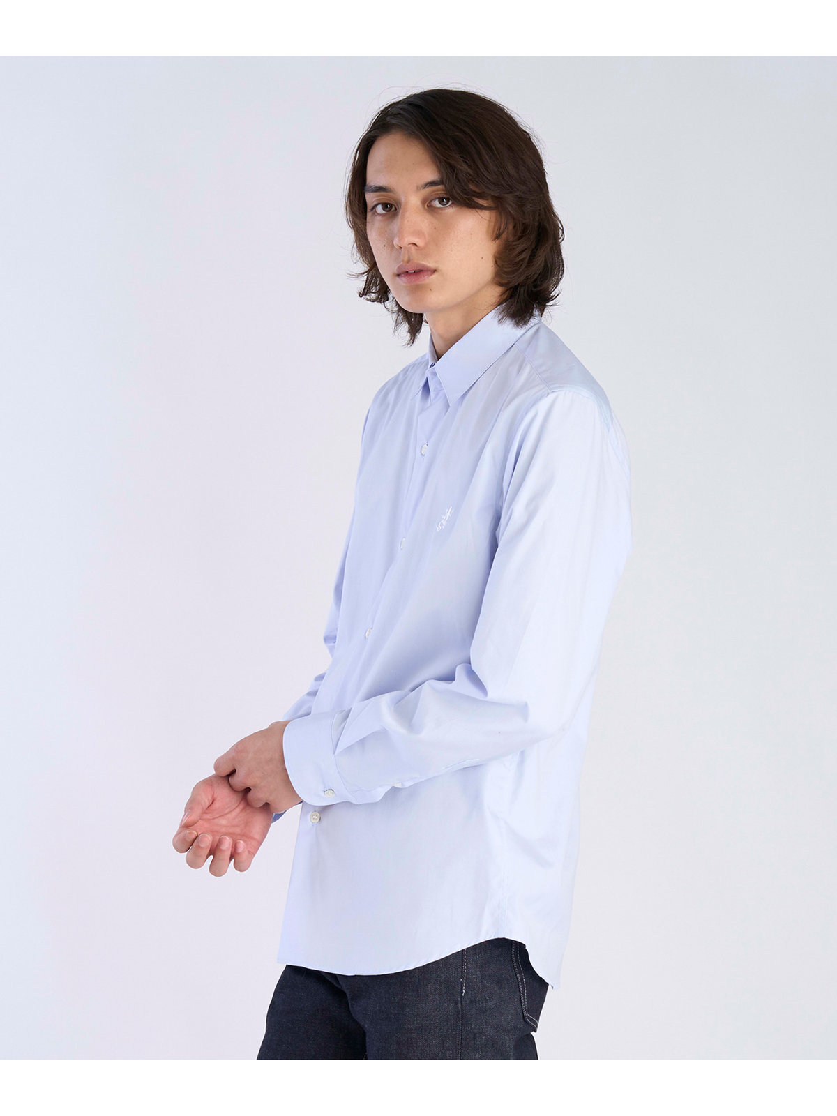 HOMME メンズ メンズ アイコニック 刺繍 コットン 長袖 シャツ ”Lezard” ブルー系その他