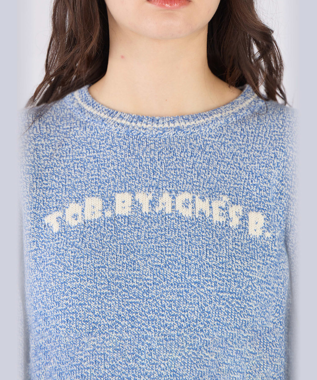 To b. by agnès b. ロゴ コットン ナイロン ジャカード 長袖 ニットプルオーバー ブルー