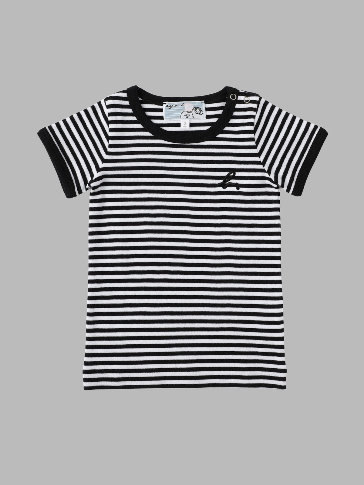 ENFANT ベビー ベビー "b."ロゴ 細ボーダー 半袖 Tシャツ ブラック