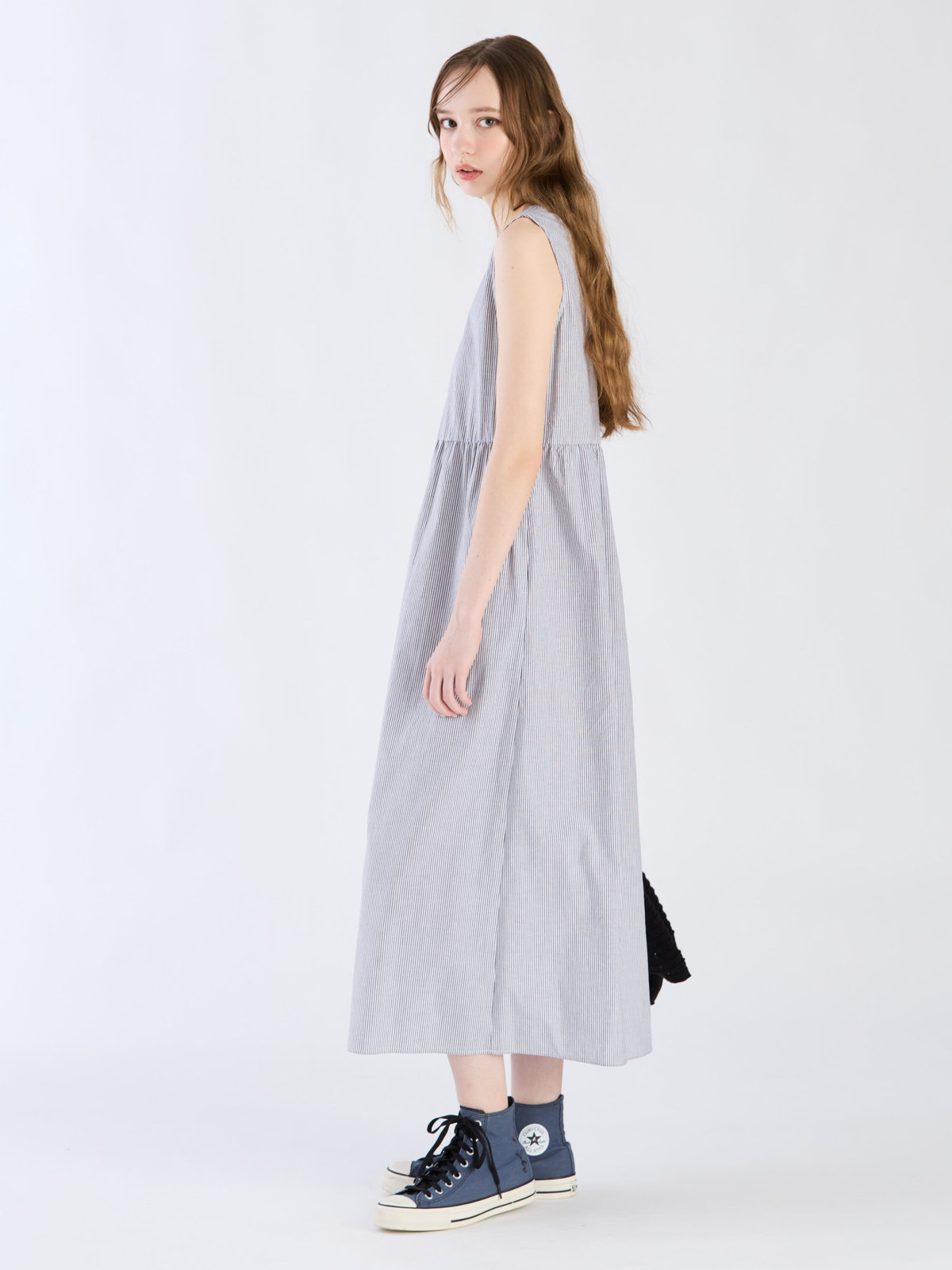 To b. by agnès b. 【Outlet】ストライプブイネックドレス ネイビー