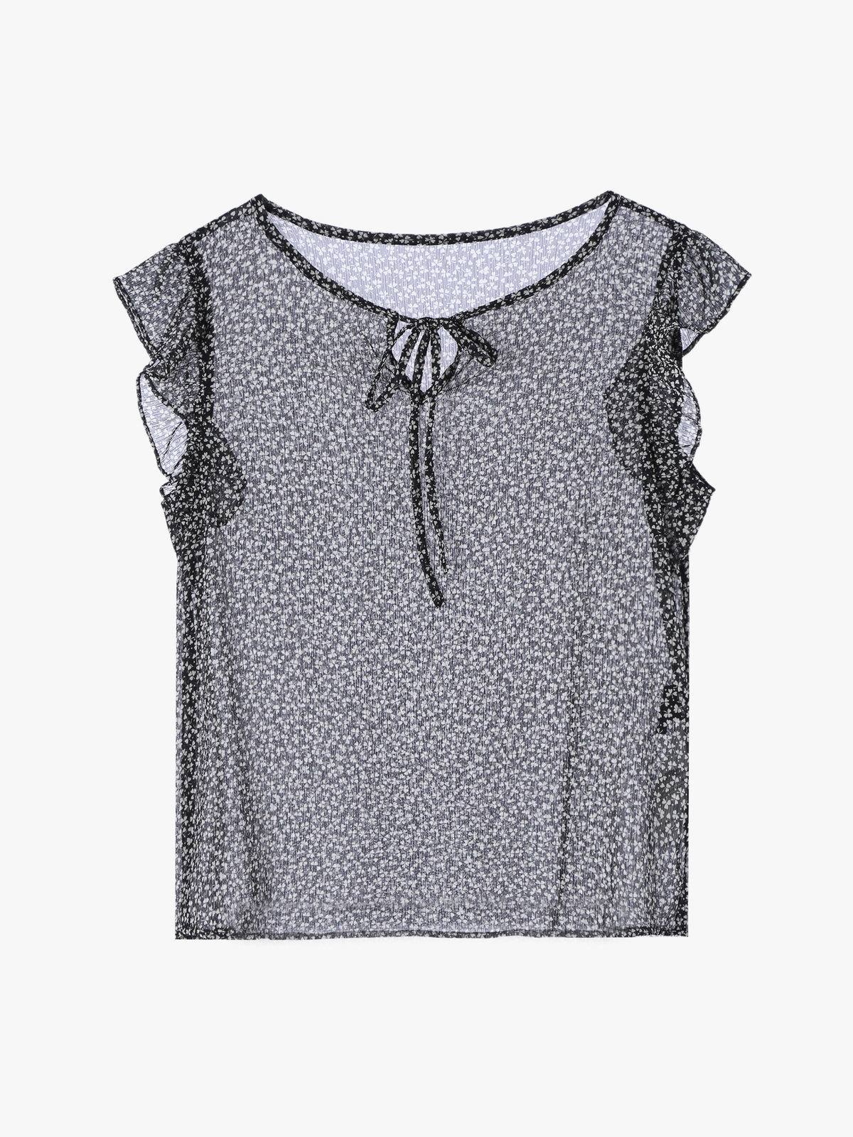 To b. by agnès b. 【Outlet】クローバープリントフリルブラウス ブラック