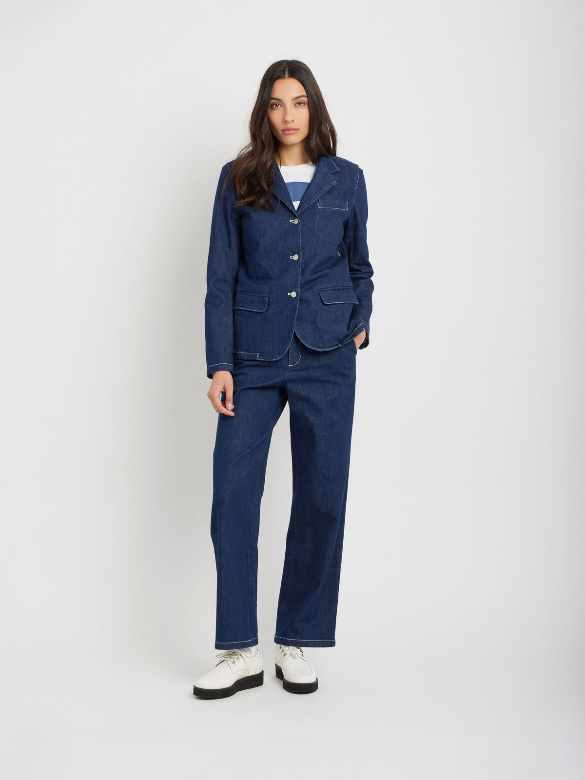 FEMME ウィメンズ デニム 長袖 シングルブレストジャケット ネイビー