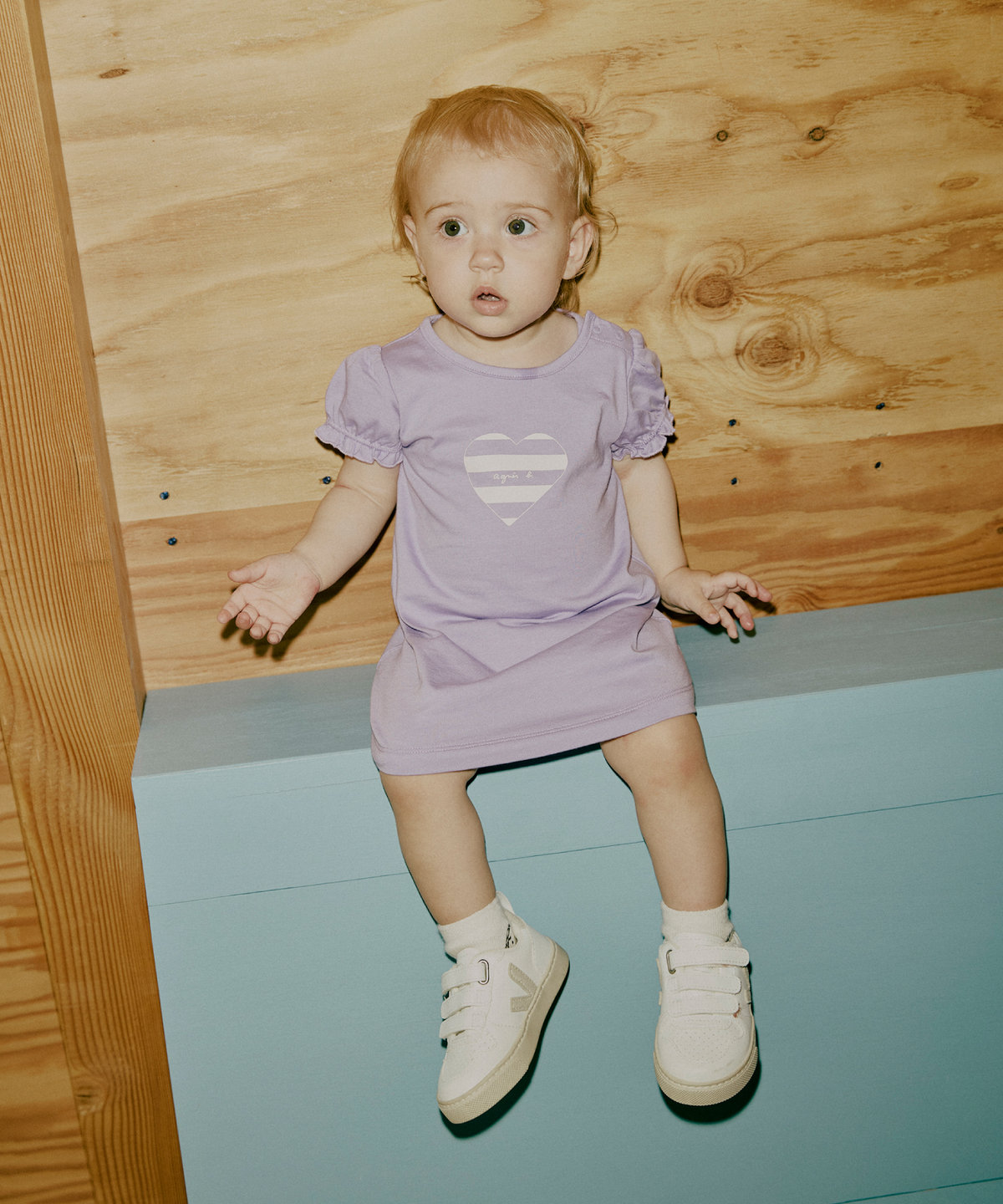 ENFANT ベビー ベビー ロゴ ボーダー プリント コットン 半袖 ワンピース "Heart" パープル系その他