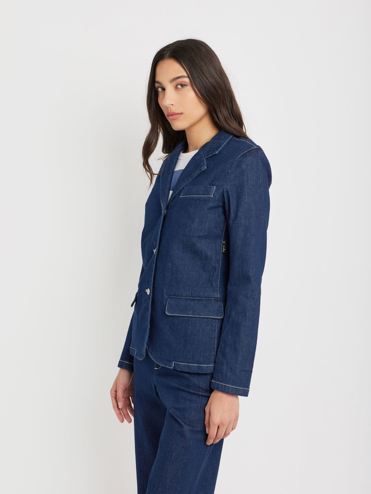 FEMME ウィメンズ デニム 長袖 シングルブレストジャケット ネイビー