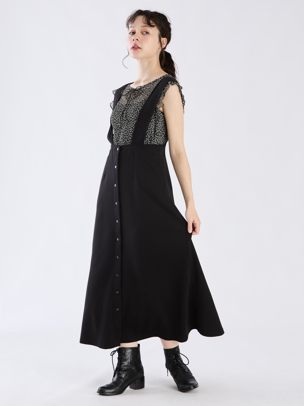 To b. by agnès b. 【Outlet】クローバープリントフリルブラウス ブラック