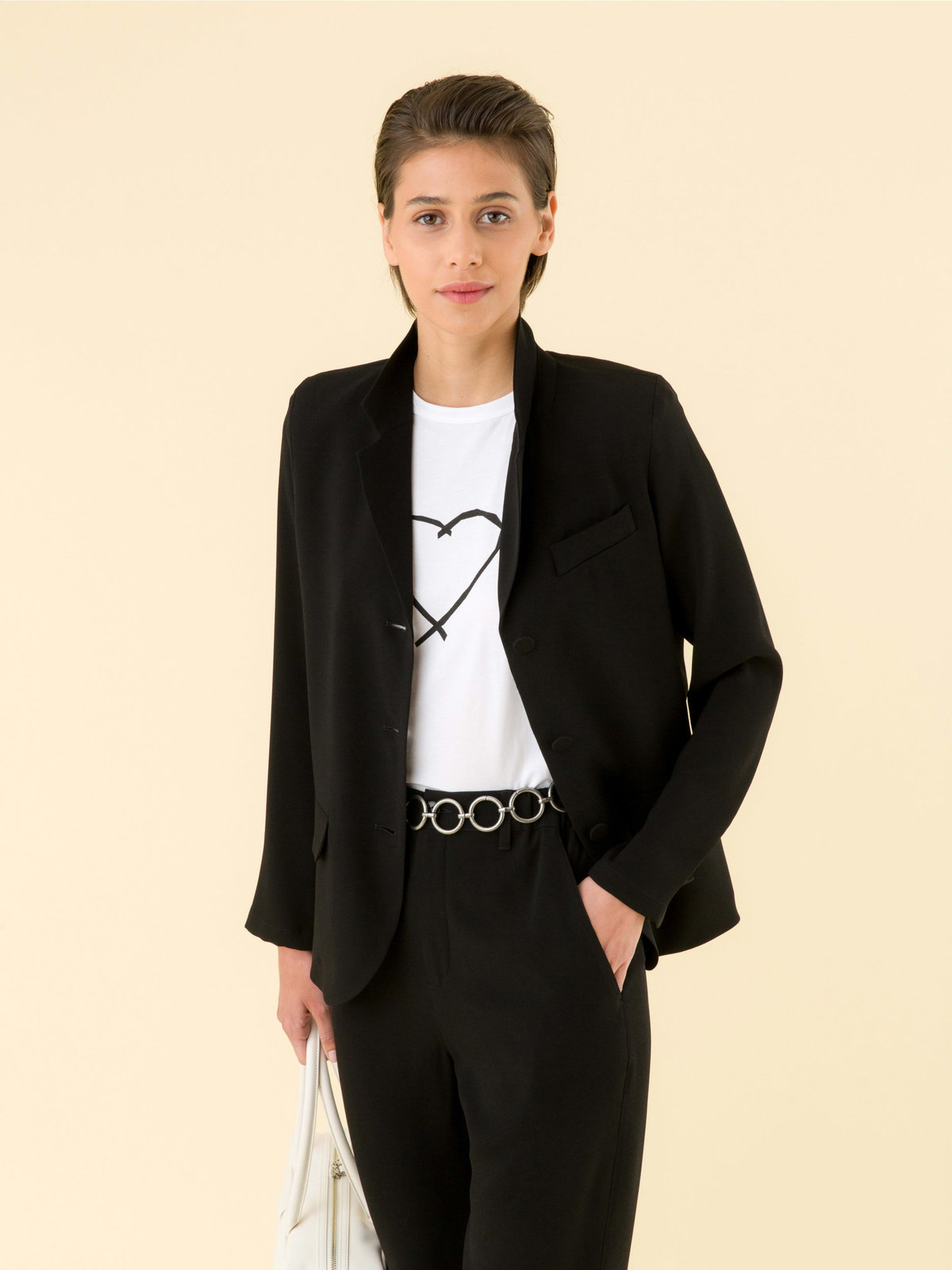 FEMME ウィメンズ ブラック トリアセテート クレープ テーラードジャケット ブラック