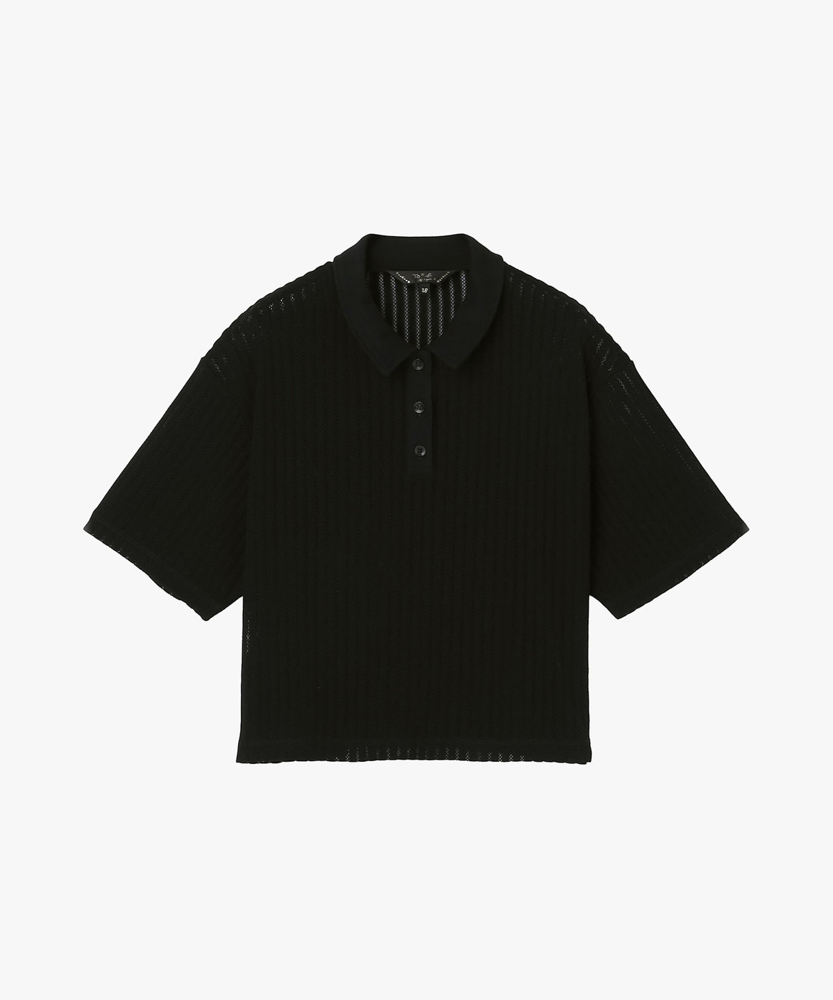 To b. by agnès b. ラッフルメッシュ ストライプ ポロシャツ ブラック