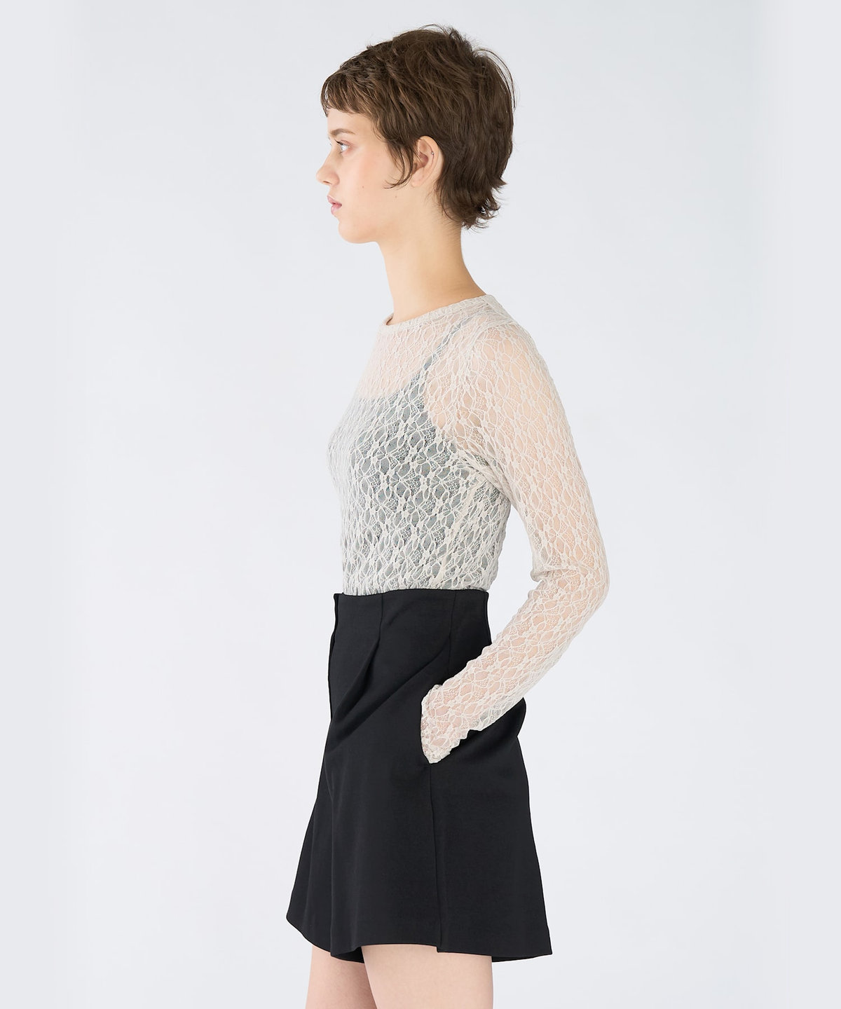 To b. by agnès b. レース 長袖 プルオーバー ライトグレー