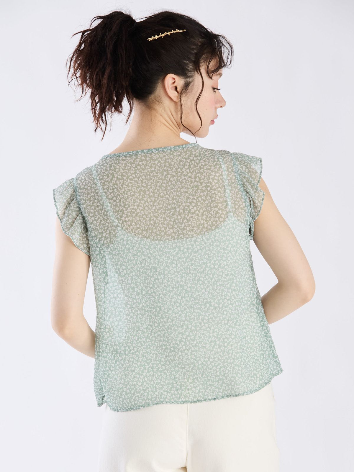 To b. by agnès b. 【Outlet】クローバープリントフリルブラウス グリーン系その他