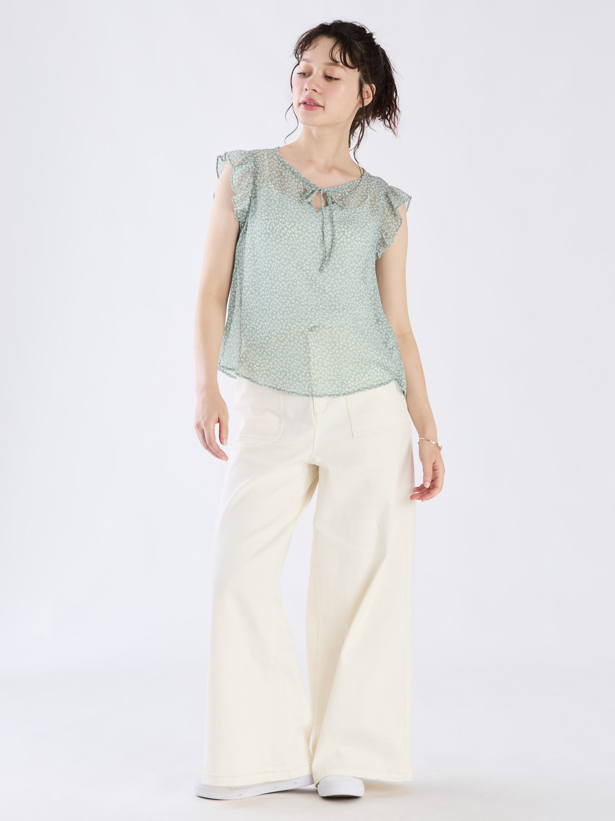 To b. by agnès b. 【Outlet】クローバープリントフリルブラウス グリーン系その他