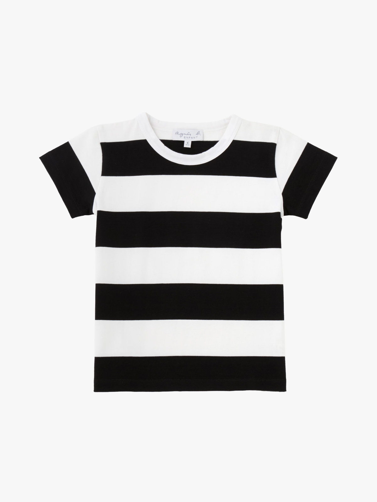 ENFANT ユニセックス キッズ コットン 太ボーダー 半袖 Tシャツ ホワイト×ブラック