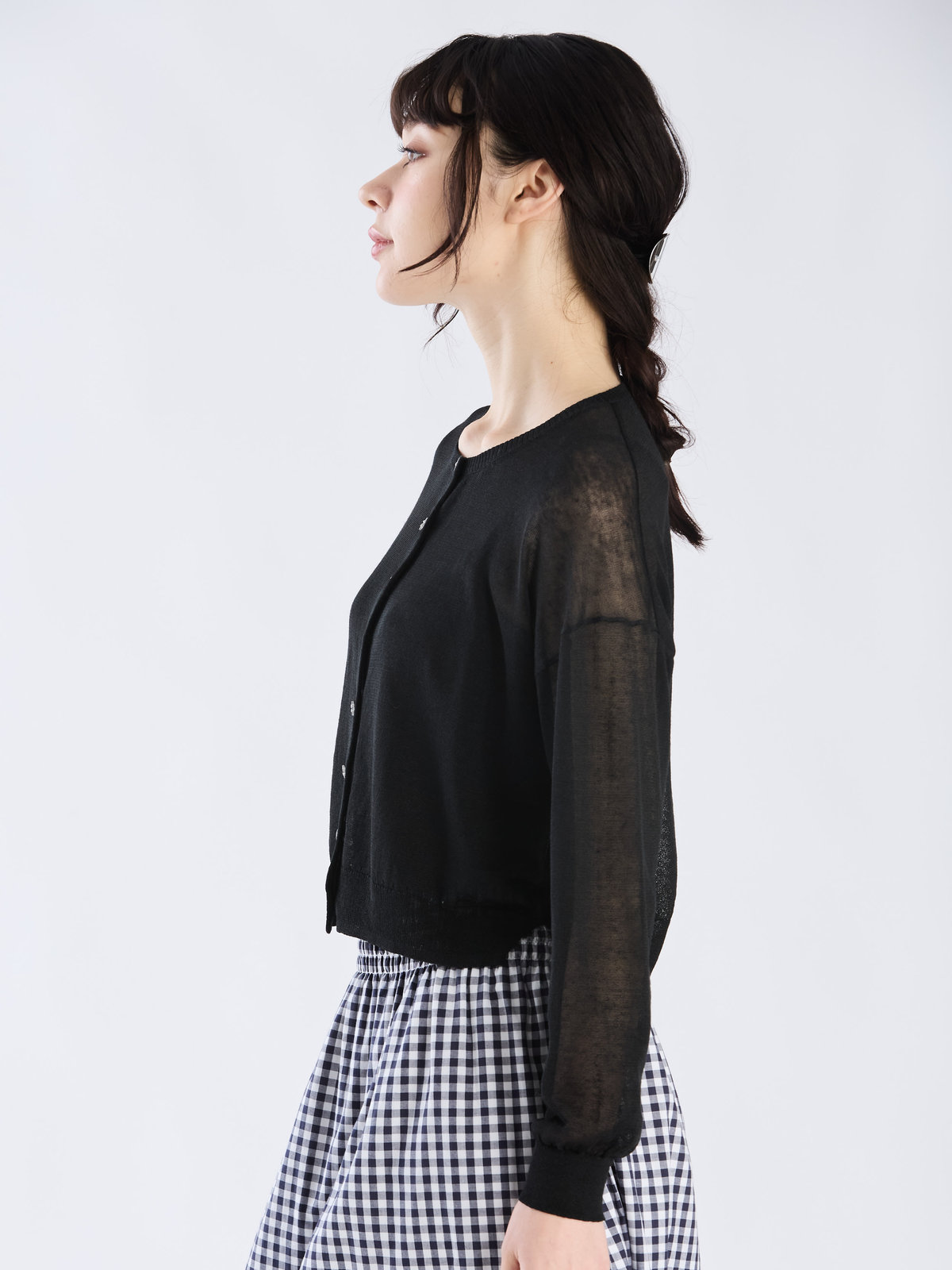 To b. by agnès b. シアー ニット ロングスリーブ カーディガン ブラック