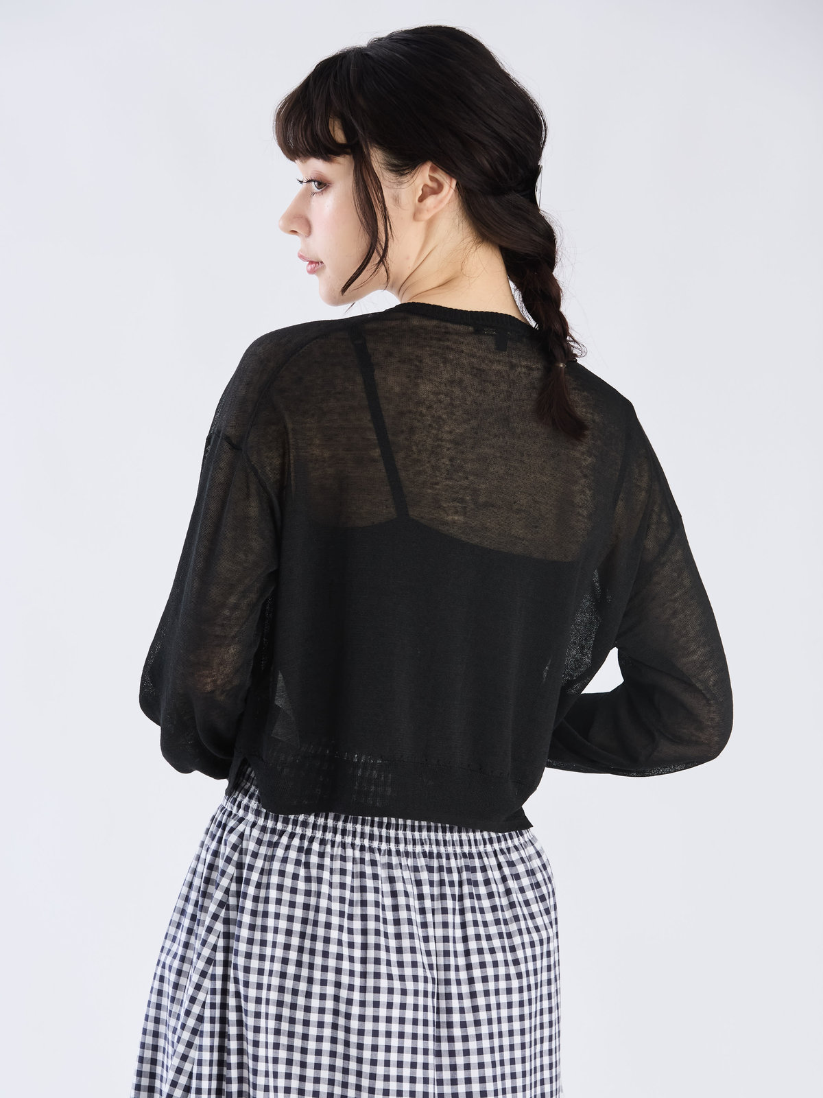 To b. by agnès b. シアー ニット ロングスリーブ カーディガン ブラック