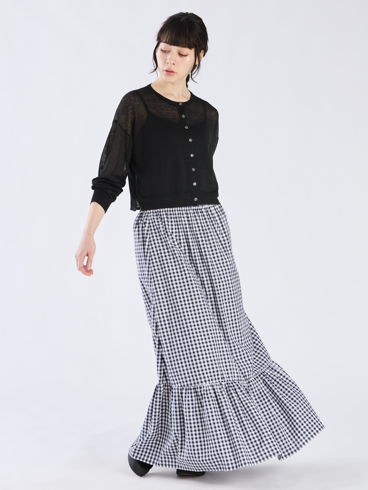 To b. by agnès b. シアー ニット ロングスリーブ カーディガン ブラック