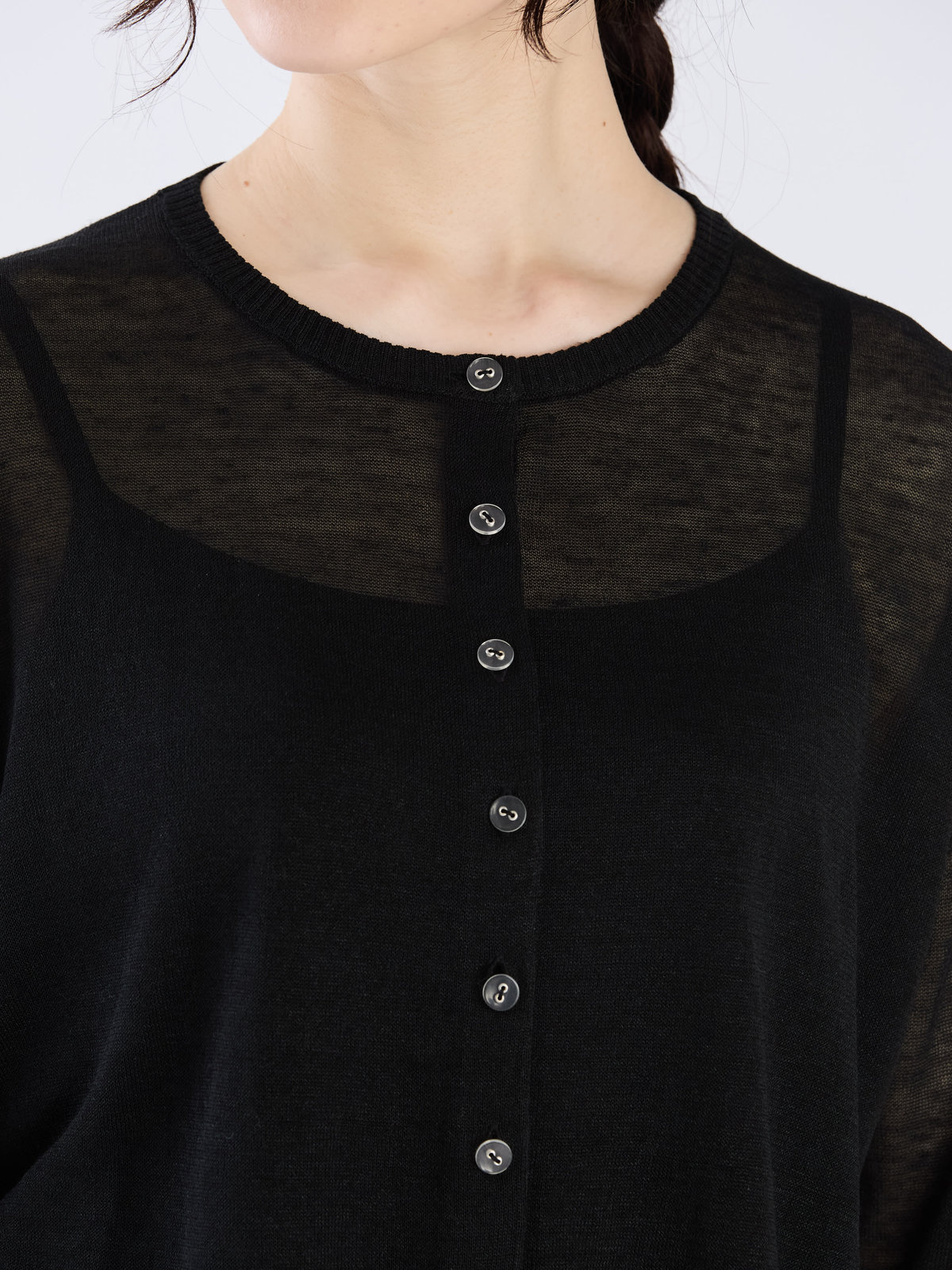 To b. by agnès b. シアー ニット ロングスリーブ カーディガン ブラック