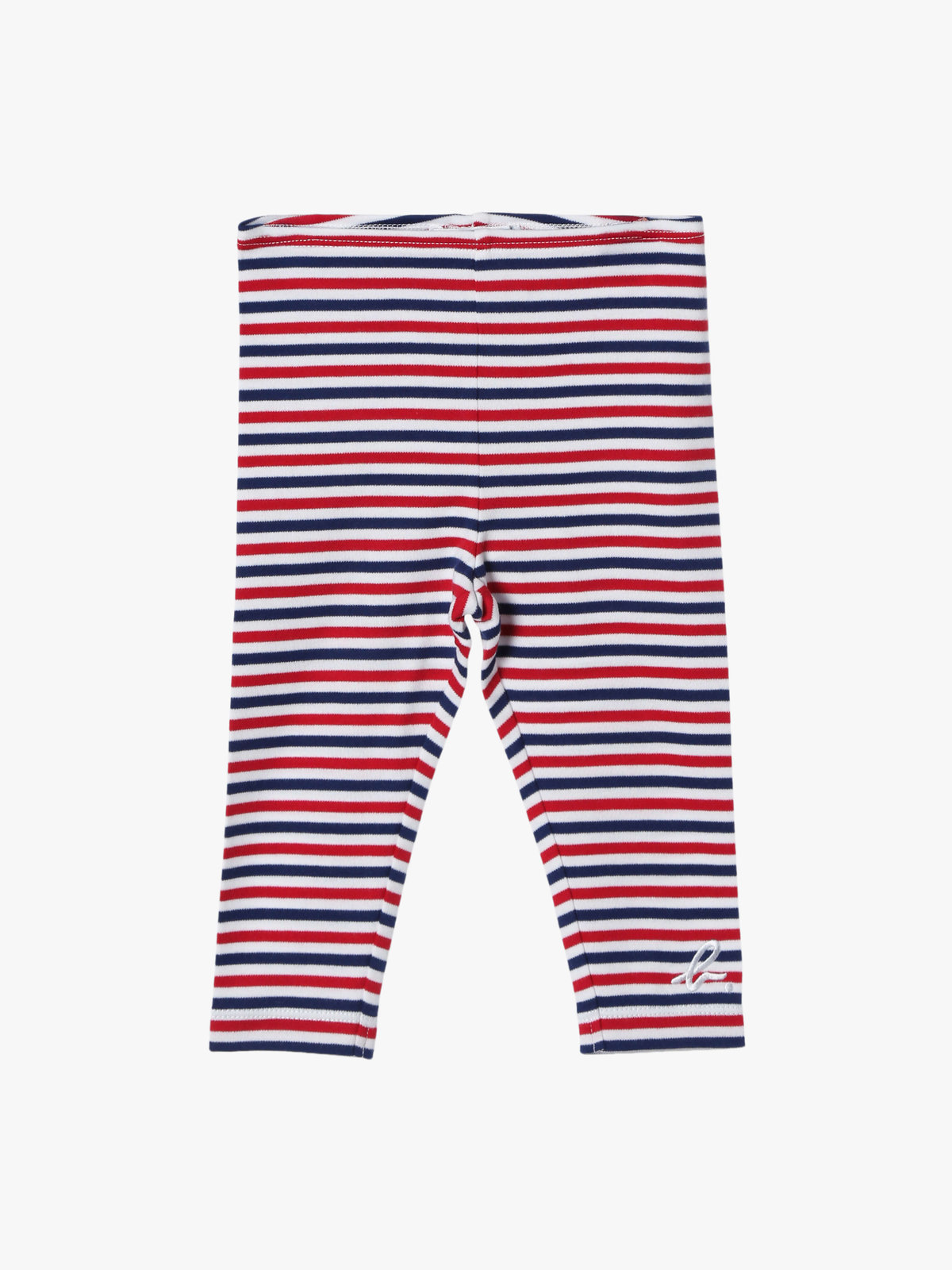 ENFANT ベビー ベビー "b."ロゴ 刺繍 トリコロールボーダー コットン フルレングス レギンス "Jerico" ネイビー