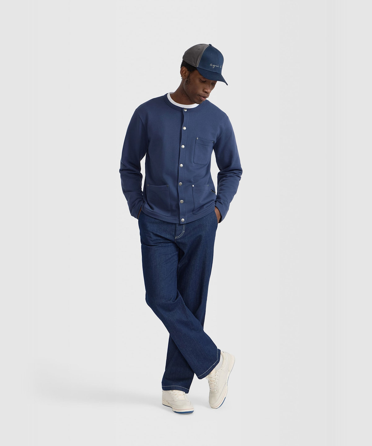 HOMME メンズ メンズ コットン メルトン 長袖 カーディガンプレッション "Khelian" ブルー系その他