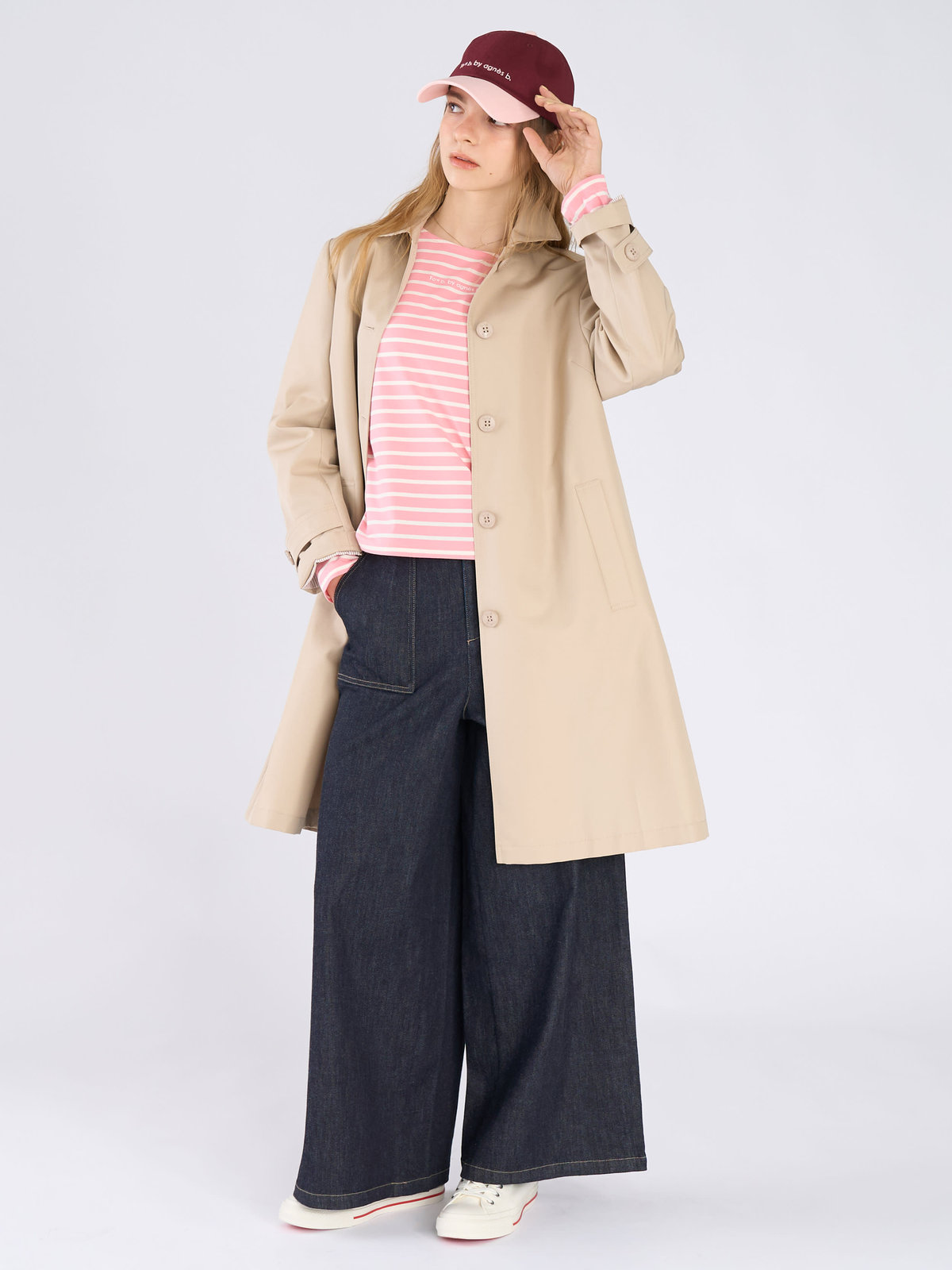 To b. by agnès b. ツイル Aライン コート "Pimilico" オフホワイト