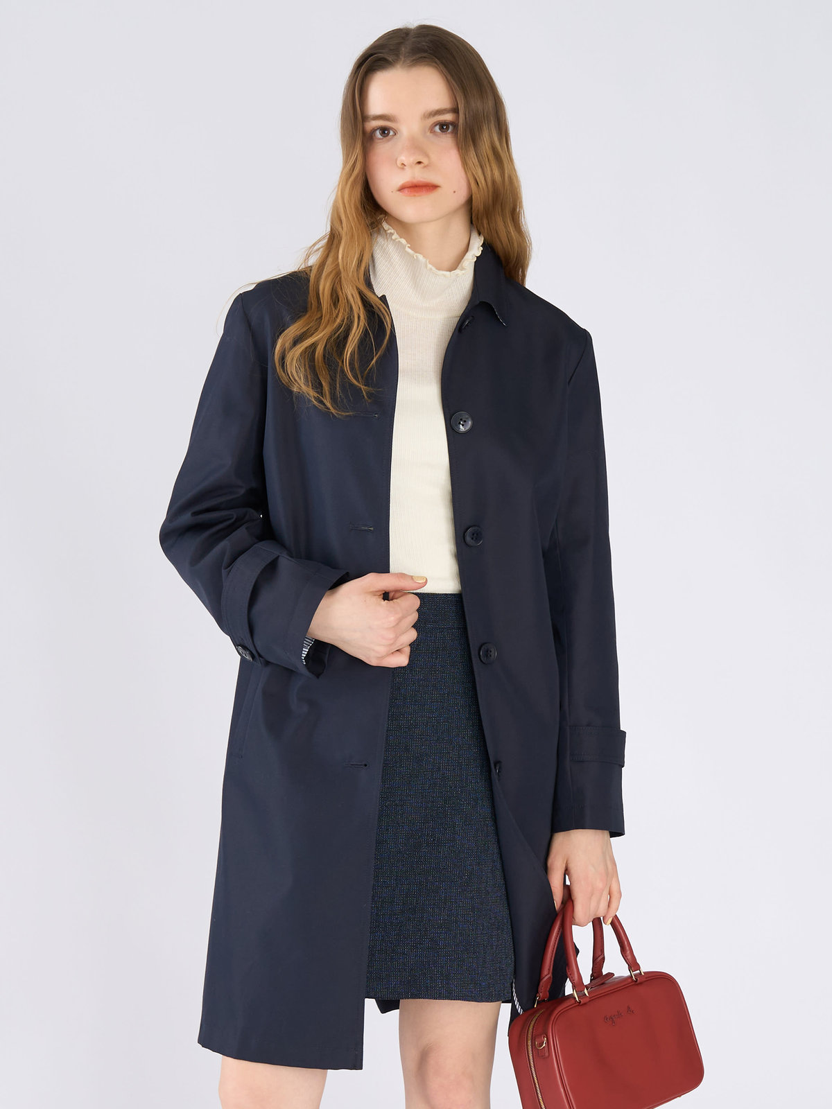 To b. by agnès b. ツイル Aライン コート "Pimilico" ネイビー