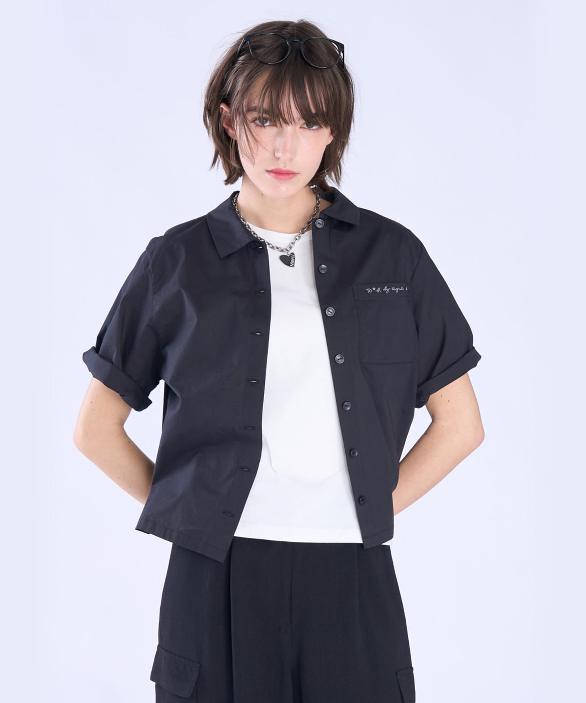 To b. by agnès b. ボックスカット 半袖 シャツ ブラック