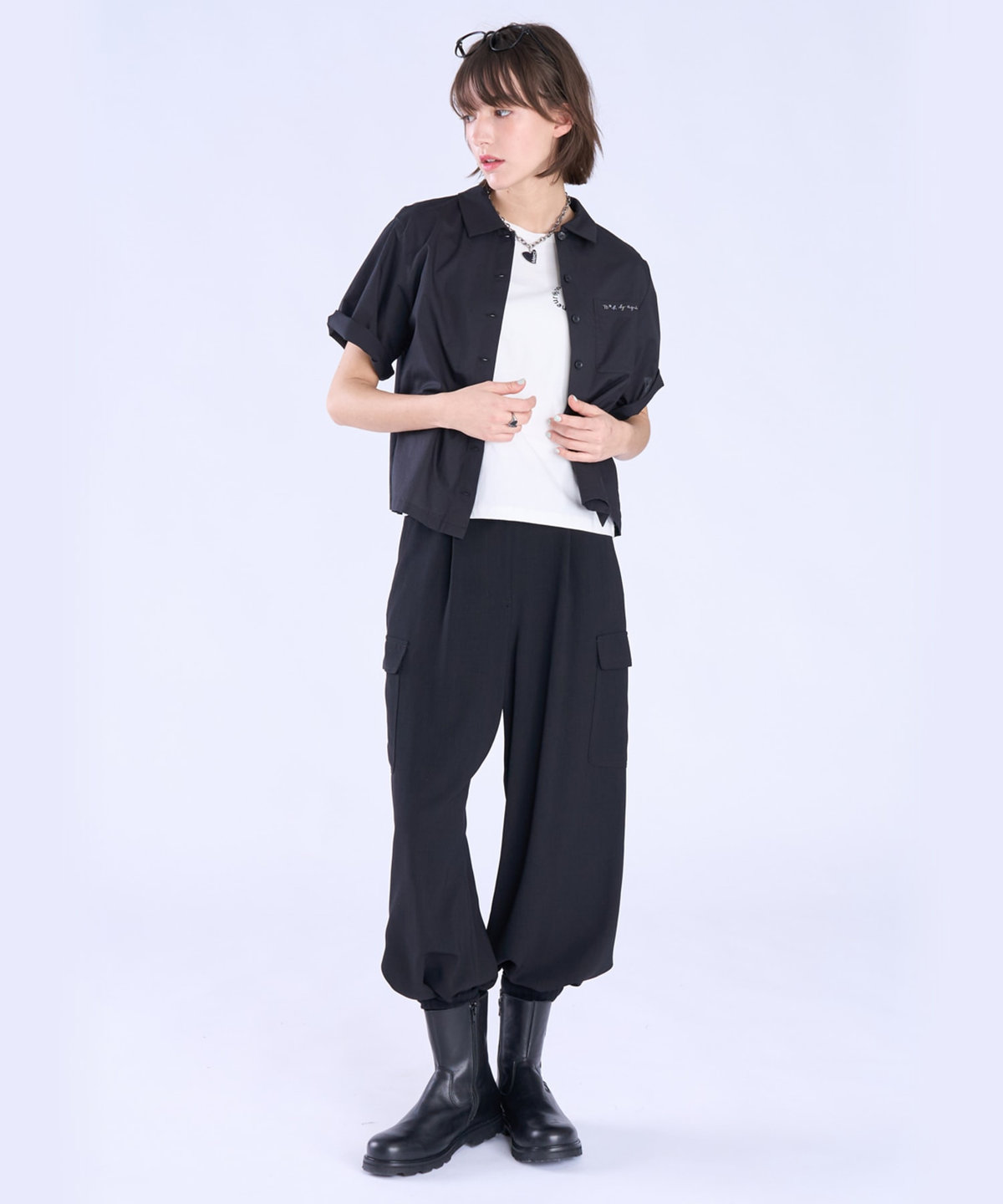 To b. by agnès b. ボックスカット 半袖 シャツ ブラック