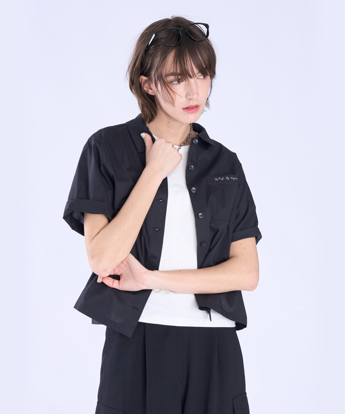 To b. by agnès b. ボックスカット 半袖 シャツ ブラック