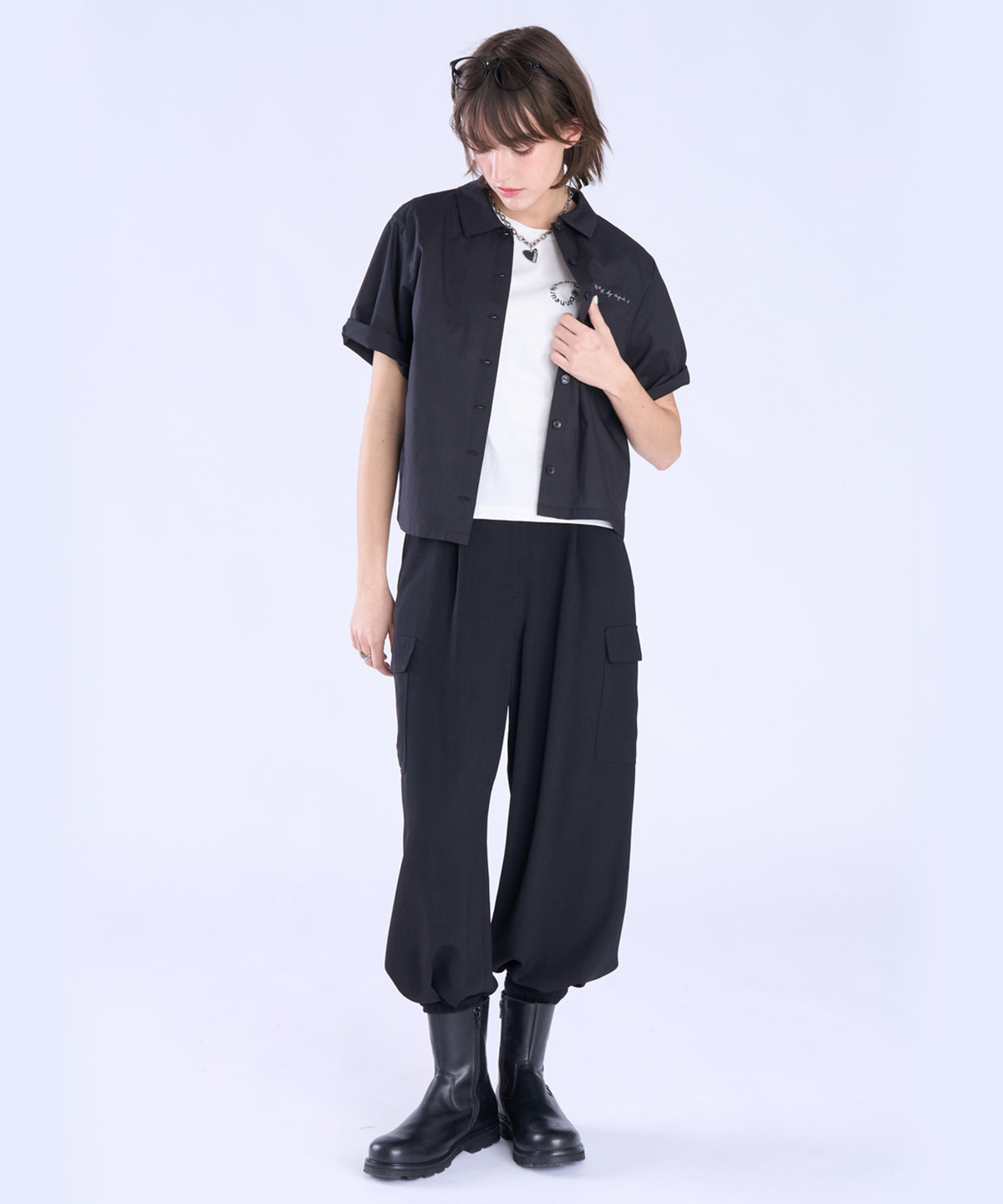 To b. by agnès b. ボックスカット 半袖 シャツ ブラック