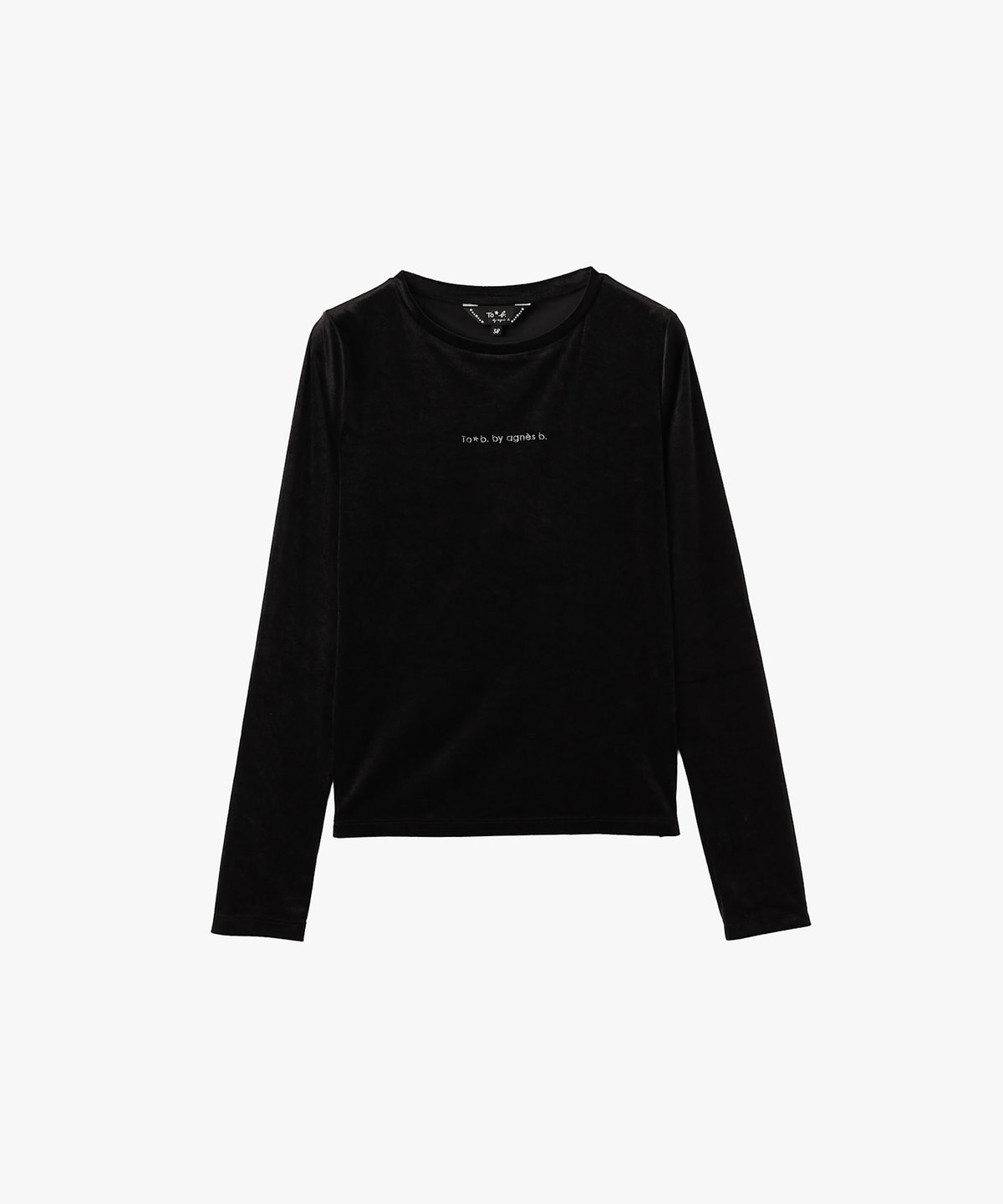 To b. by agnès b. ロゴ刺繍 シアー ベロア 長袖 Tシャツ ブラック