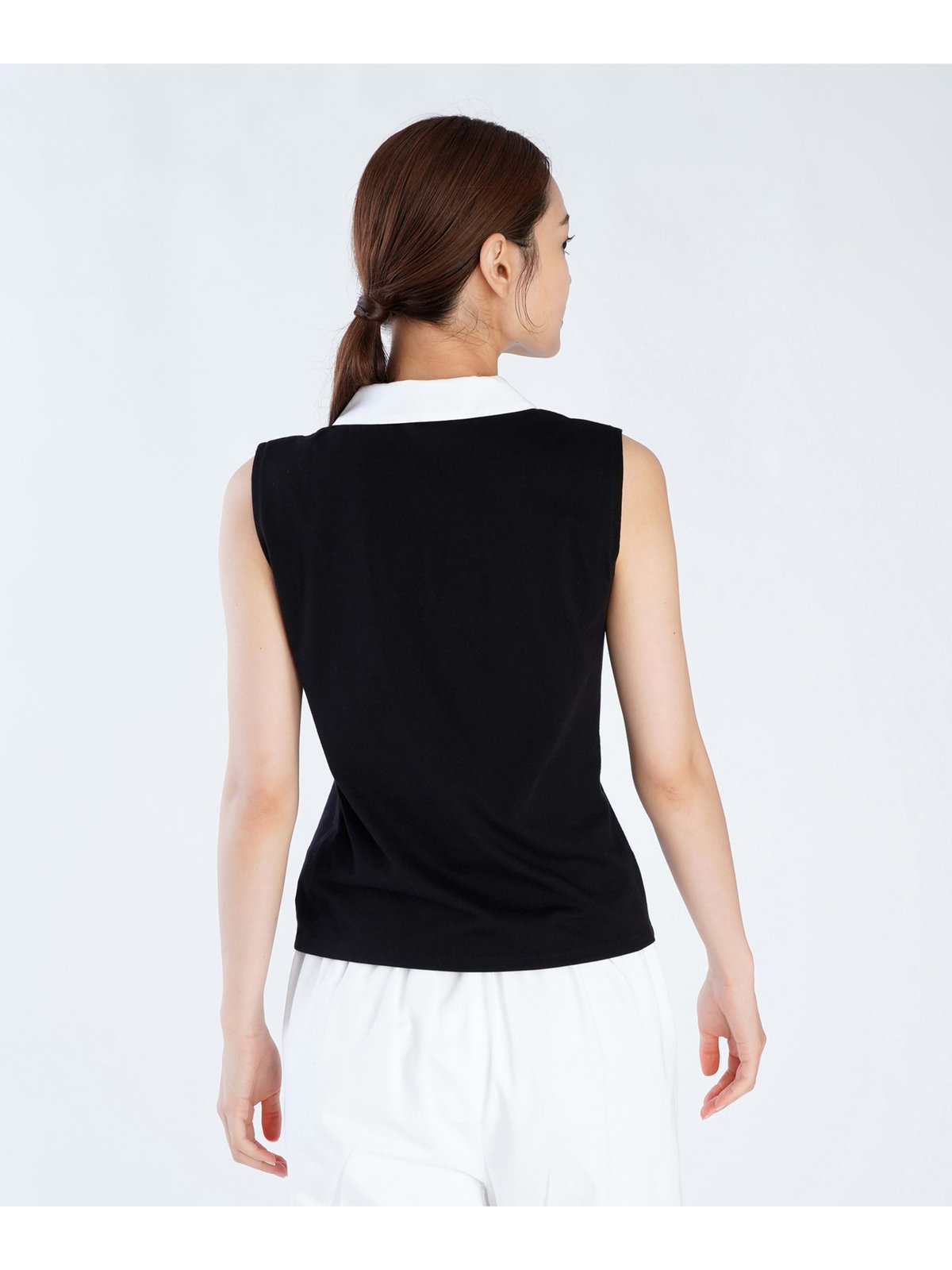 FEMME ウィメンズ コットン バイカラー ノースリーブ ポロシャツ "Thais" ブラック