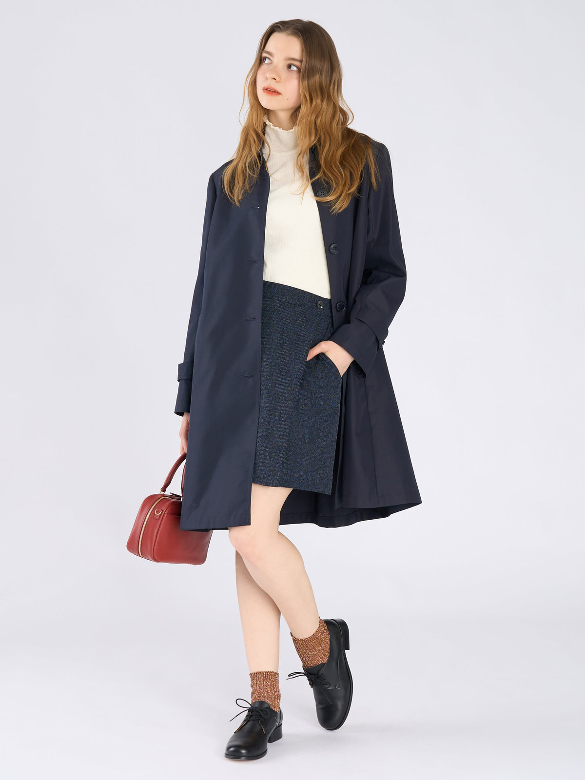 To b. by agnès b. ツイル Aライン コート "Pimilico" ネイビー