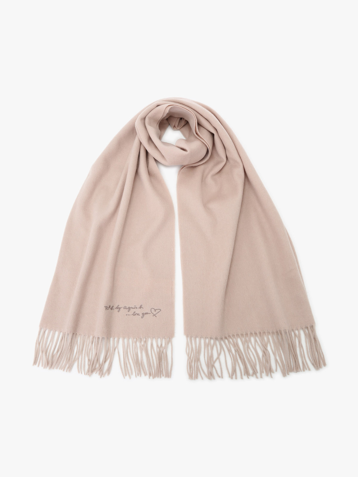 To b. by agnès b. ロゴ刺繍 ウール カシミア マフラー ホワイト系その他