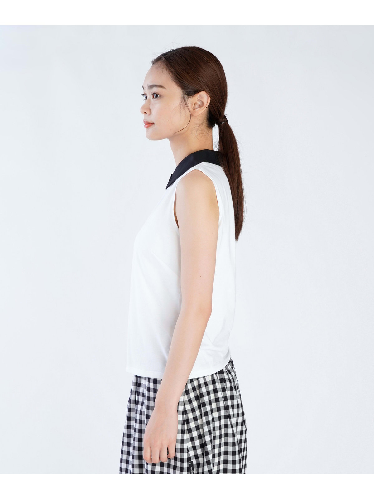 FEMME ウィメンズ コットン バイカラー ノースリーブ ポロシャツ "Thais" ホワイト