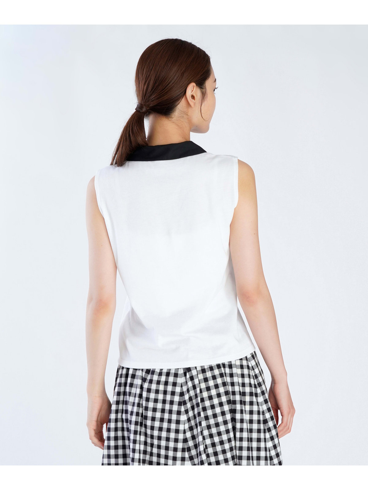 FEMME ウィメンズ コットン バイカラー ノースリーブ ポロシャツ "Thais" ホワイト