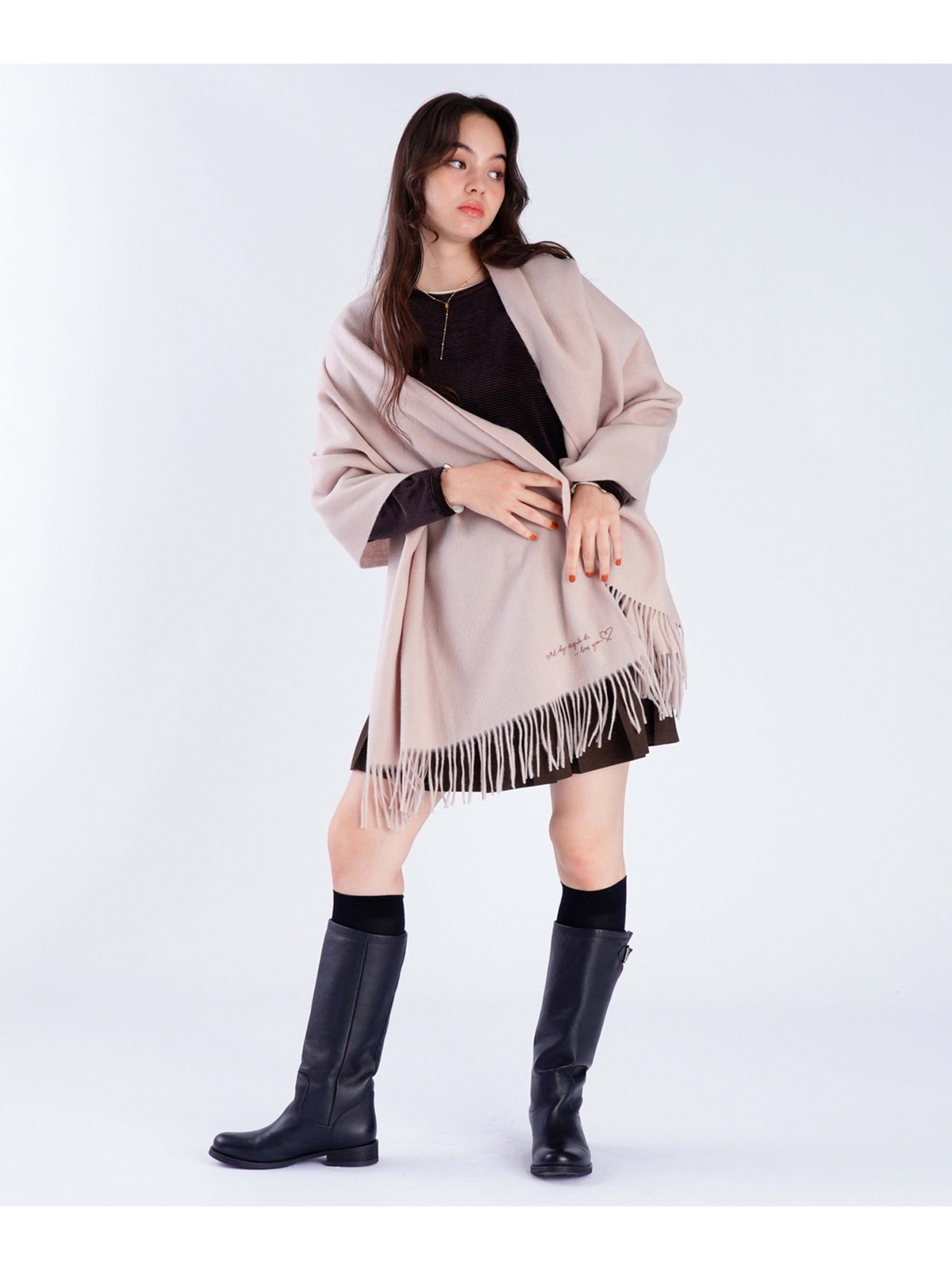 To b. by agnès b. ロゴ刺繍 ウール カシミア マフラー ホワイト系その他