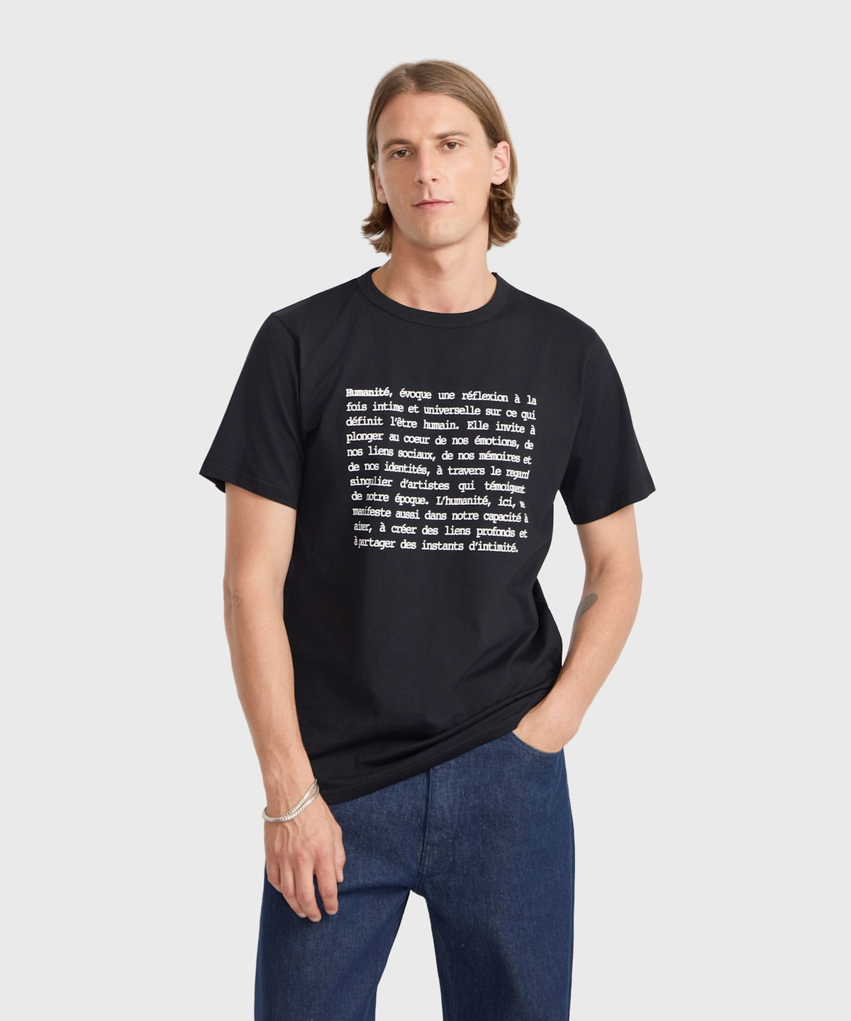 HOMME メンズ メンズ メッセージ プリント オーガニックコットン 半袖 Tシャツ "Brando" ブラック