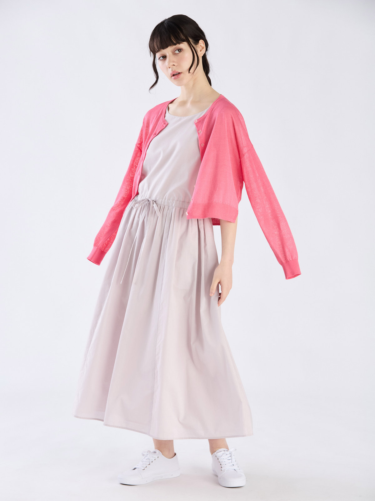 To b. by agnès b. シアー ニット ロングスリーブ カーディガン ピンク