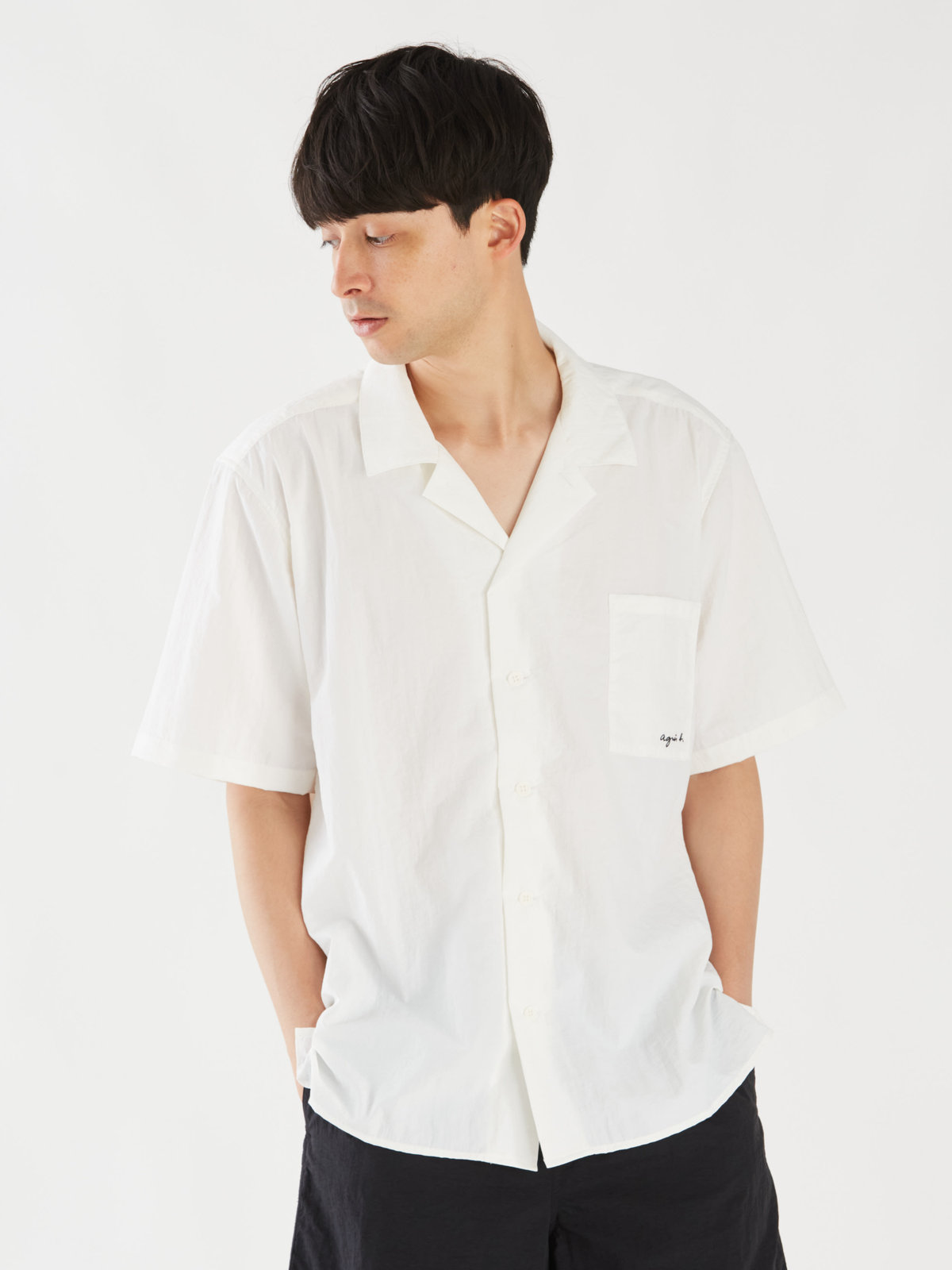 HOMME メンズ メンズ 開襟 半袖シャツ ”Magnam” ホワイト