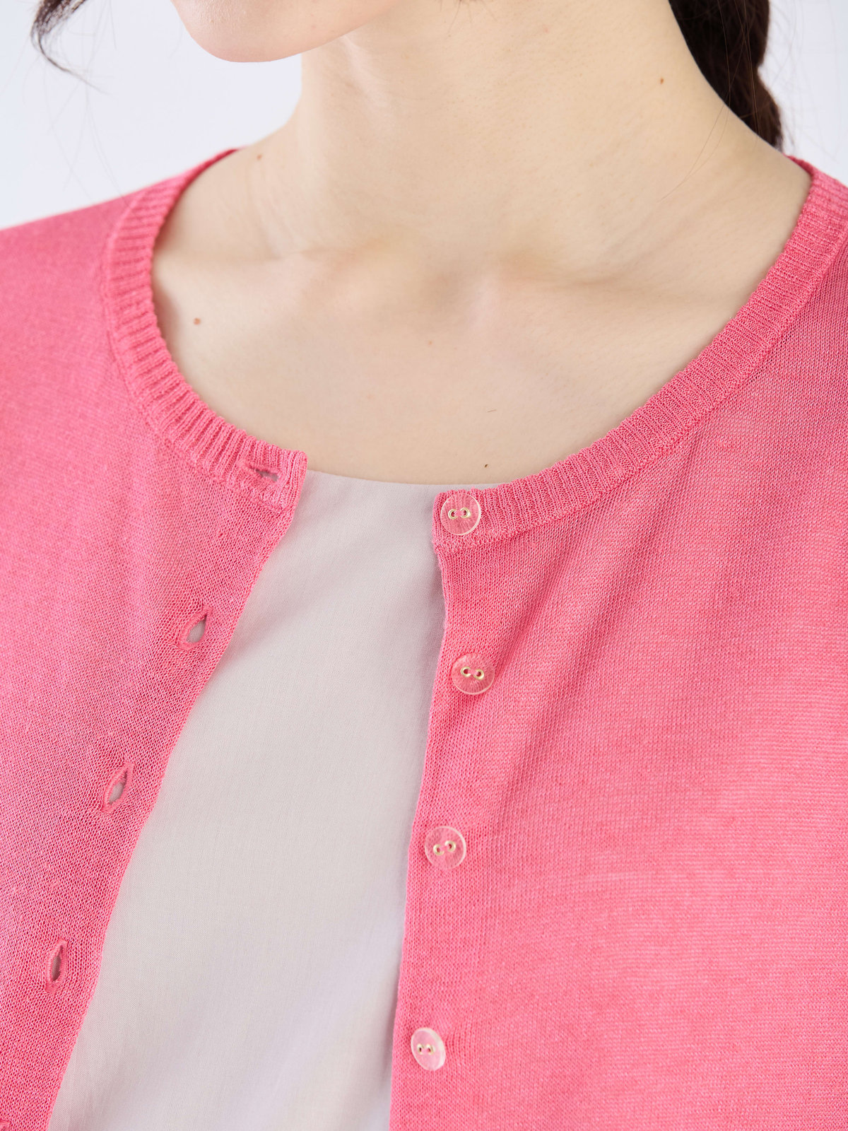 To b. by agnès b. シアー ニット ロングスリーブ カーディガン ピンク