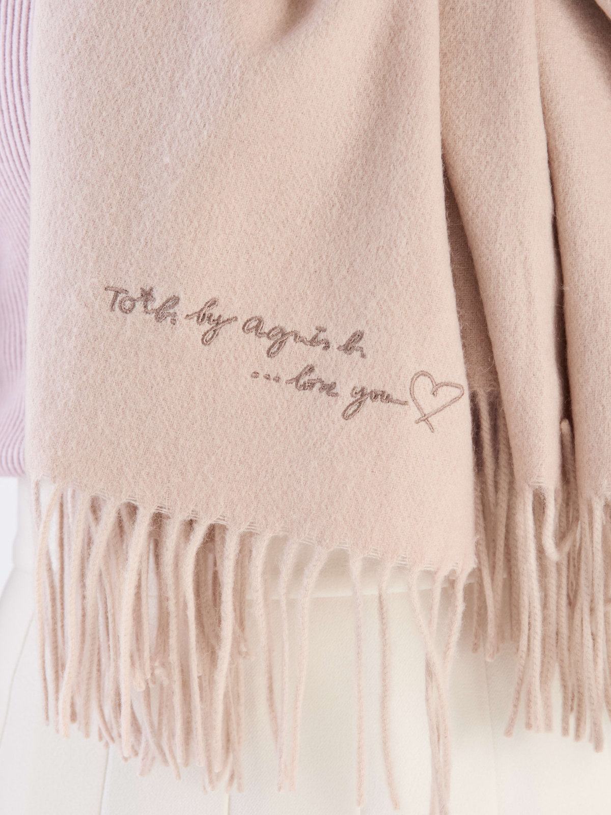 To b. by agnès b. ロゴ刺繍 ウール カシミア マフラー ホワイト系その他