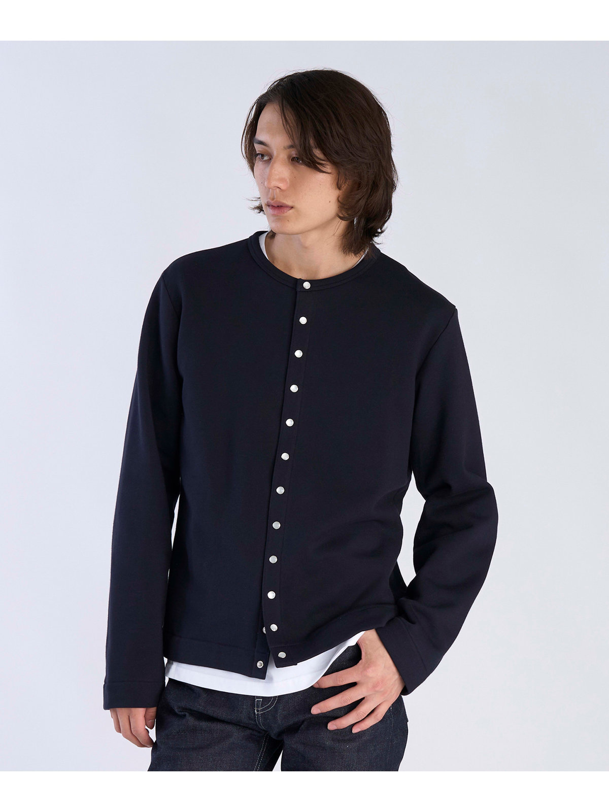 HOMME メンズ メンズ オーガニックコットン 長袖 カーディガンプレッション ブラック