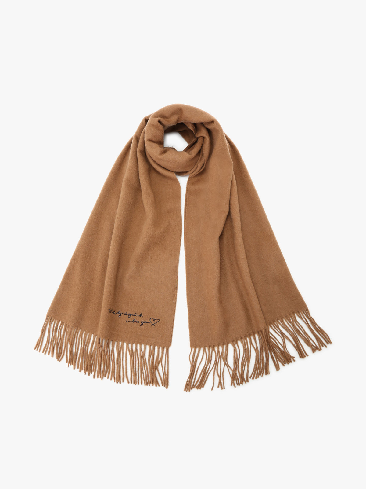 To b. by agnès b. ロゴ刺繍 ウール カシミア マフラー ブラウン