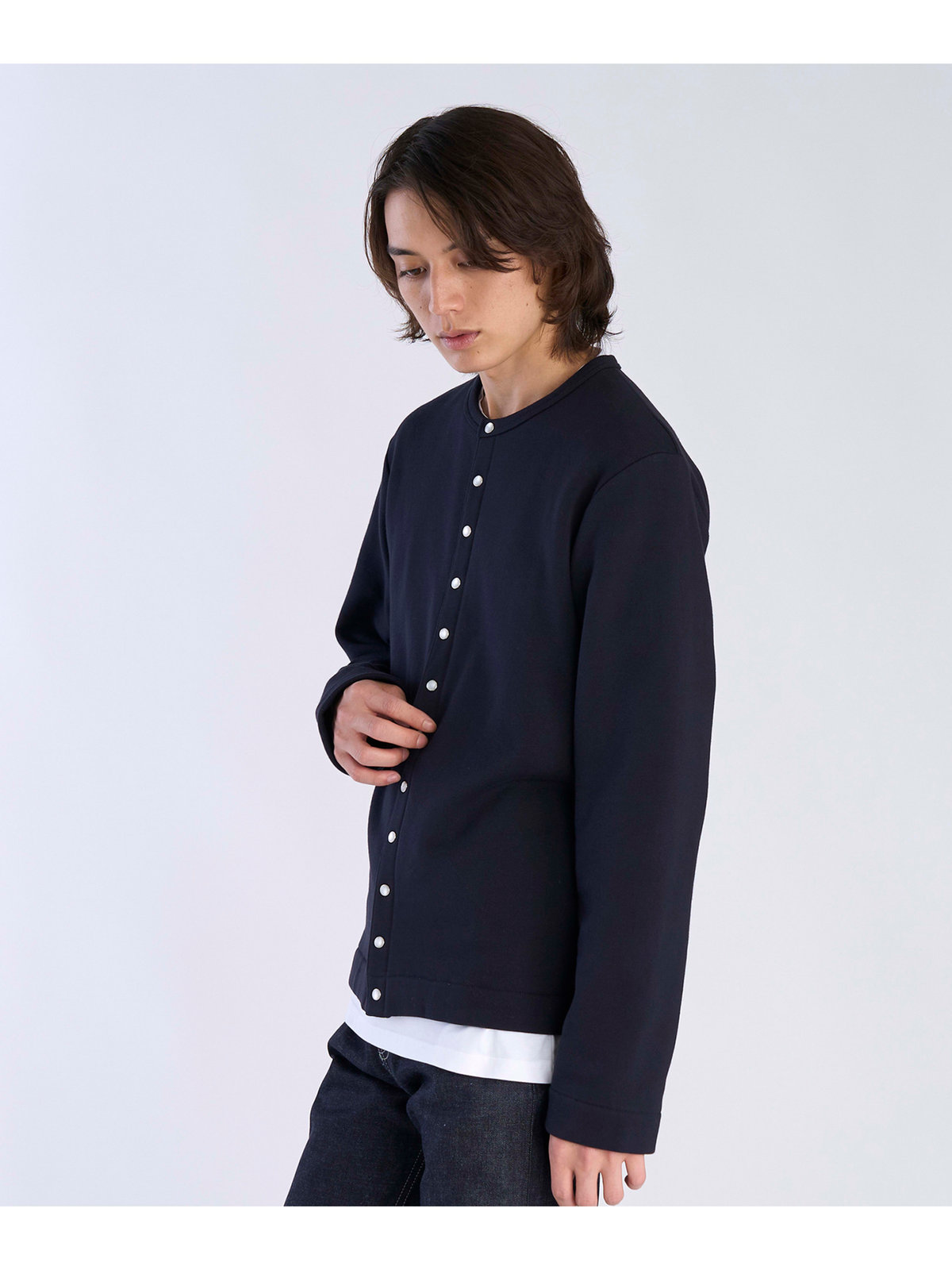 HOMME メンズ メンズ オーガニックコットン 長袖 カーディガンプレッション ブラック