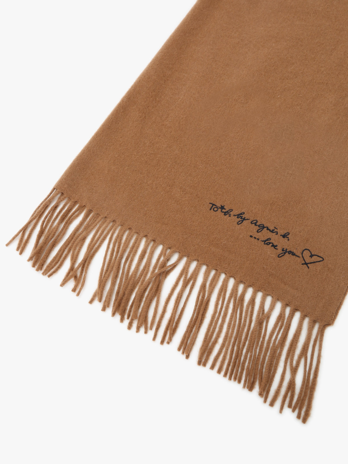 To b. by agnès b. ロゴ刺繍 ウール カシミア マフラー ブラウン