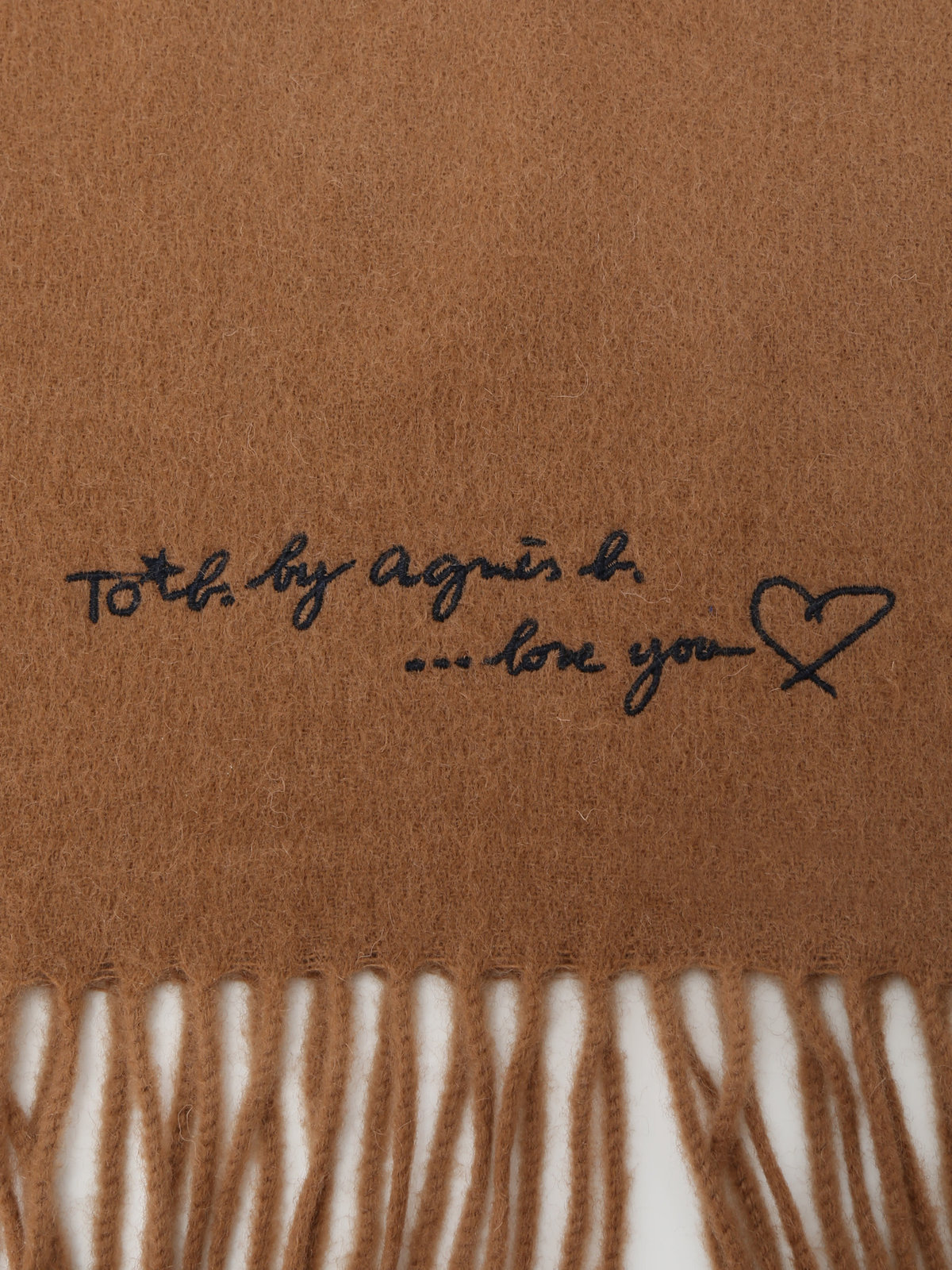 To b. by agnès b. ロゴ刺繍 ウール カシミア マフラー ブラウン