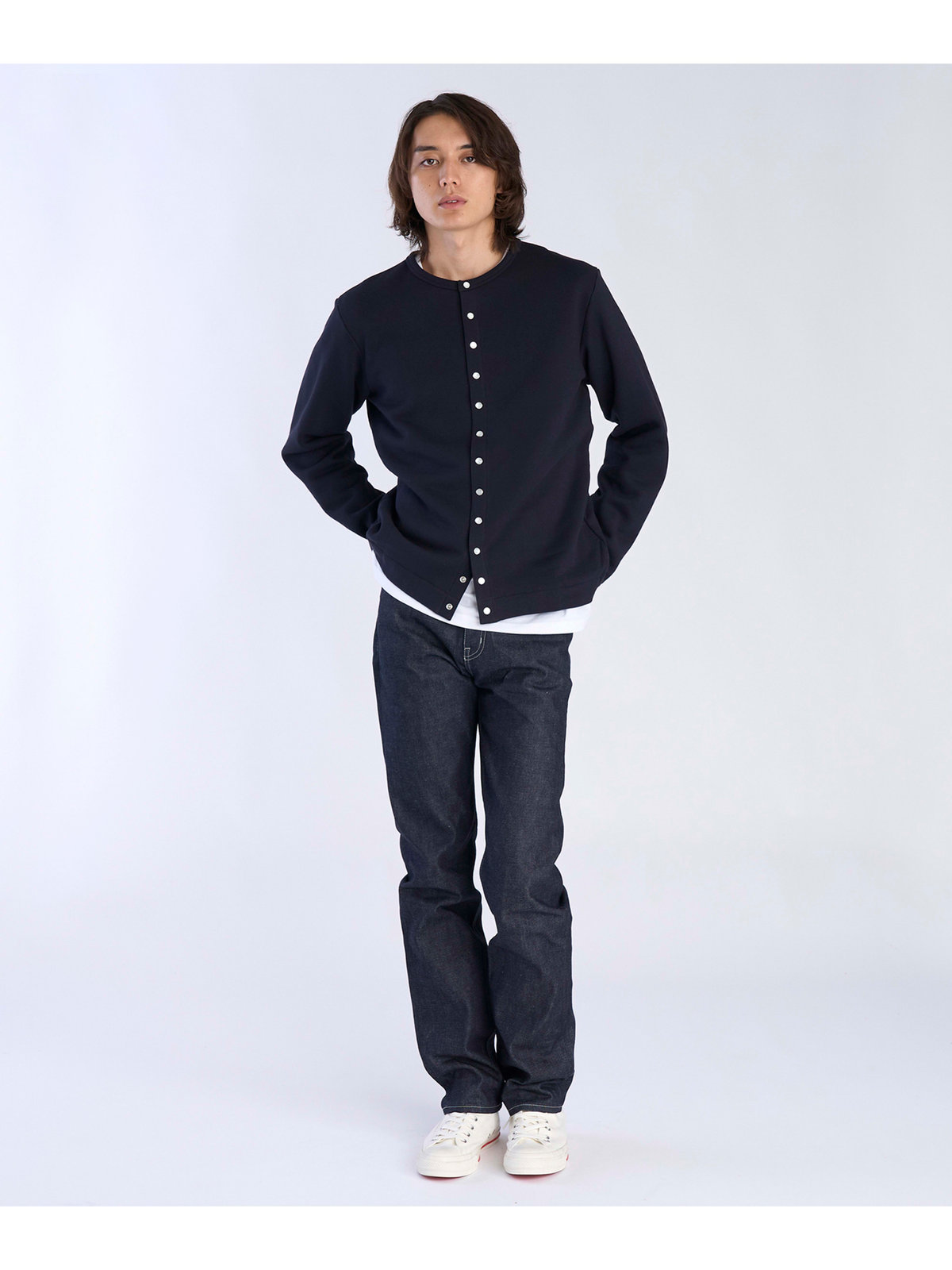 HOMME メンズ メンズ オーガニックコットン 長袖 カーディガンプレッション ブラック