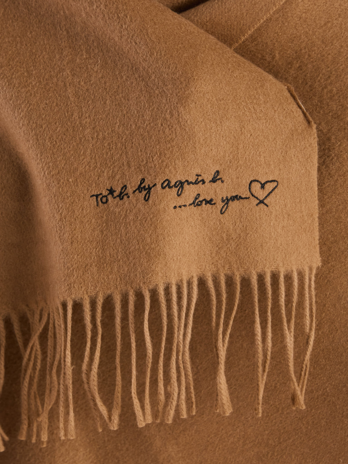 To b. by agnès b. ロゴ刺繍 ウール カシミア マフラー ブラウン