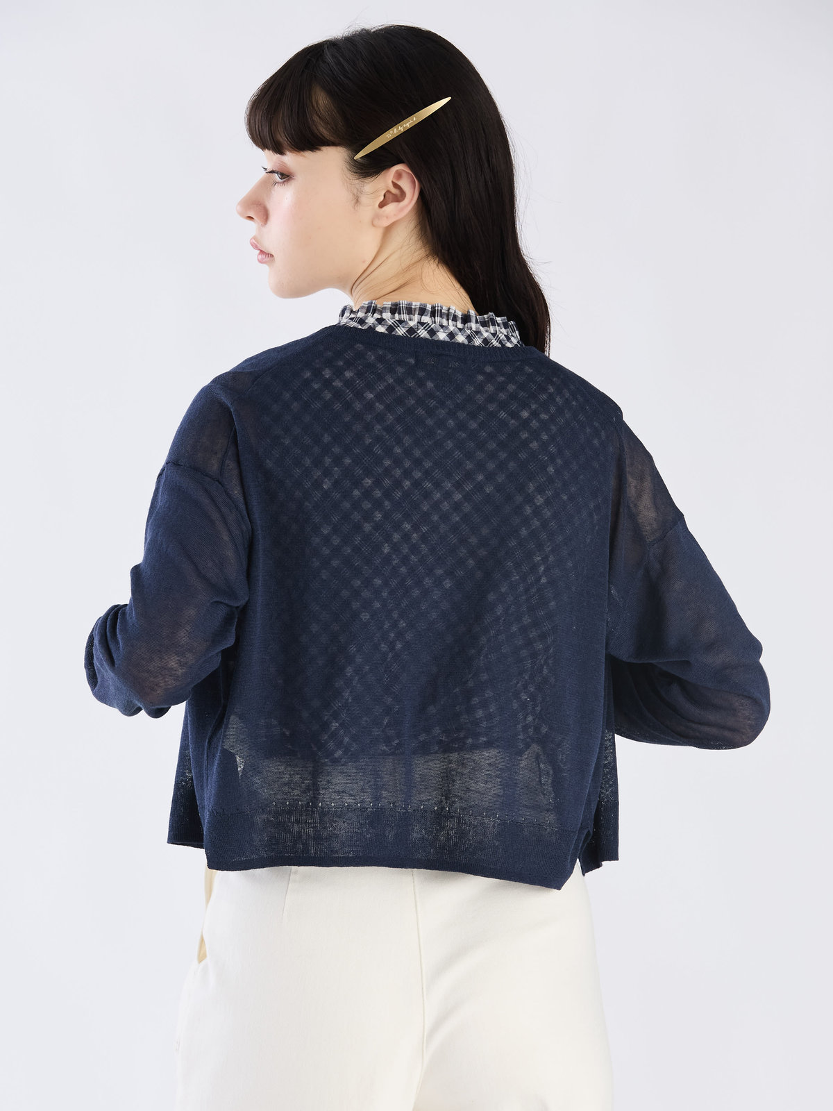 To b. by agnès b. シアー ニット ロングスリーブ カーディガン ネイビー