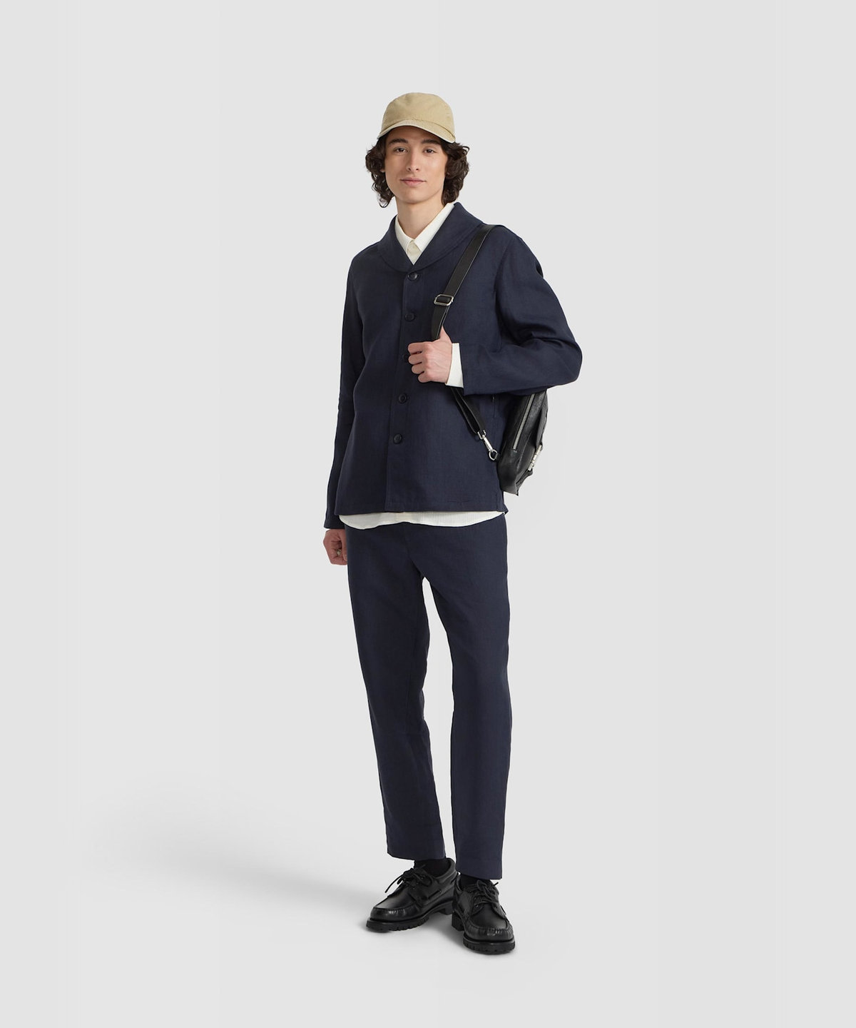 HOMME メンズ メンズ リネン ショールカラー ジャケット "Loritz" ブルー系その他