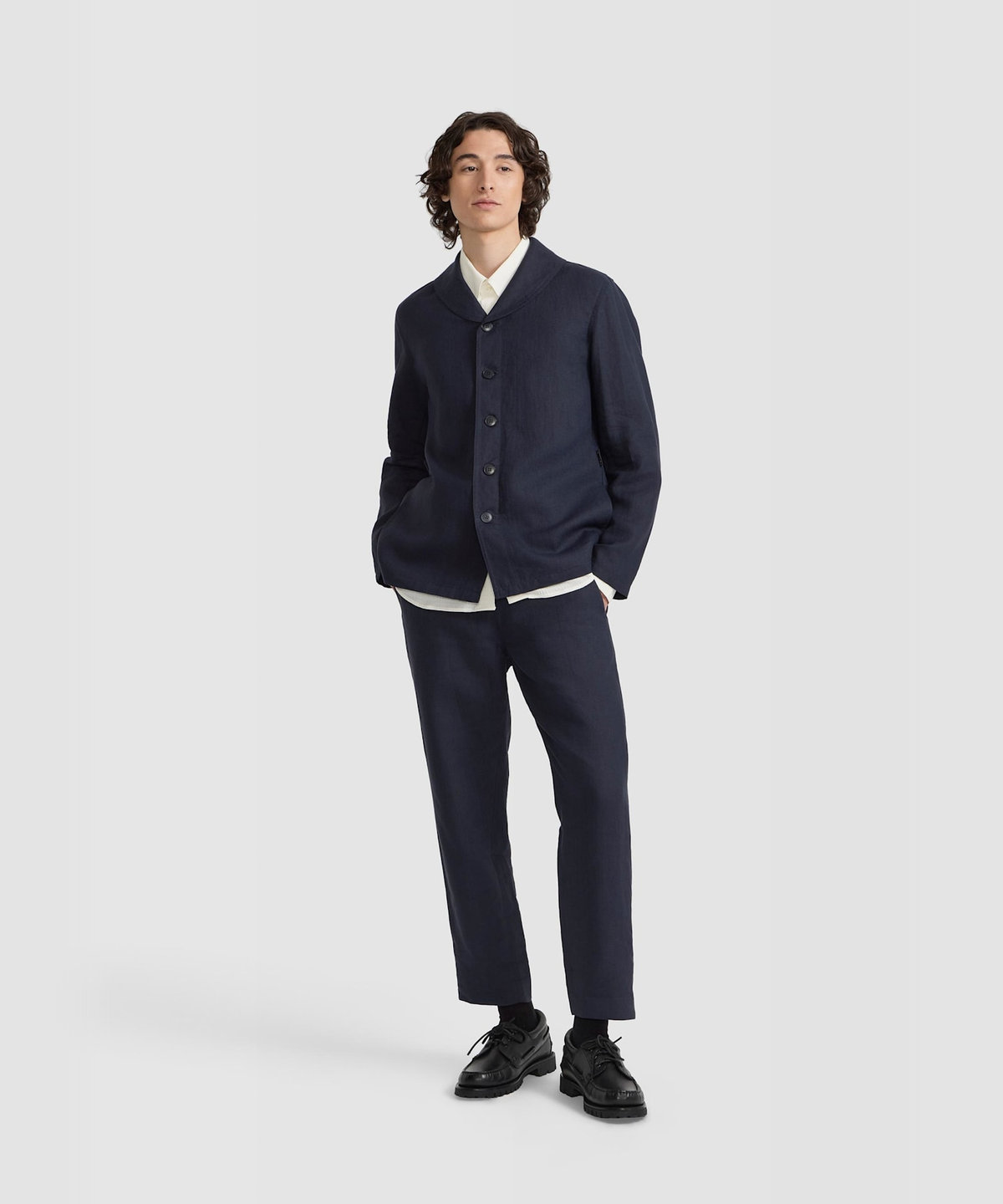 HOMME メンズ メンズ リネン ショールカラー ジャケット "Loritz" ブルー系その他